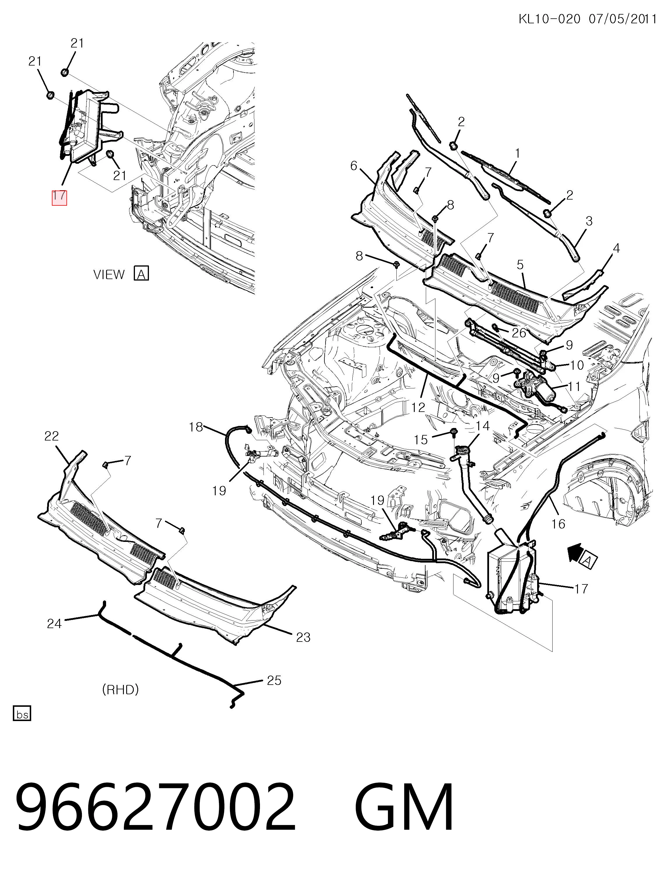 96627002 General Motors Botella limpiaparabrisas