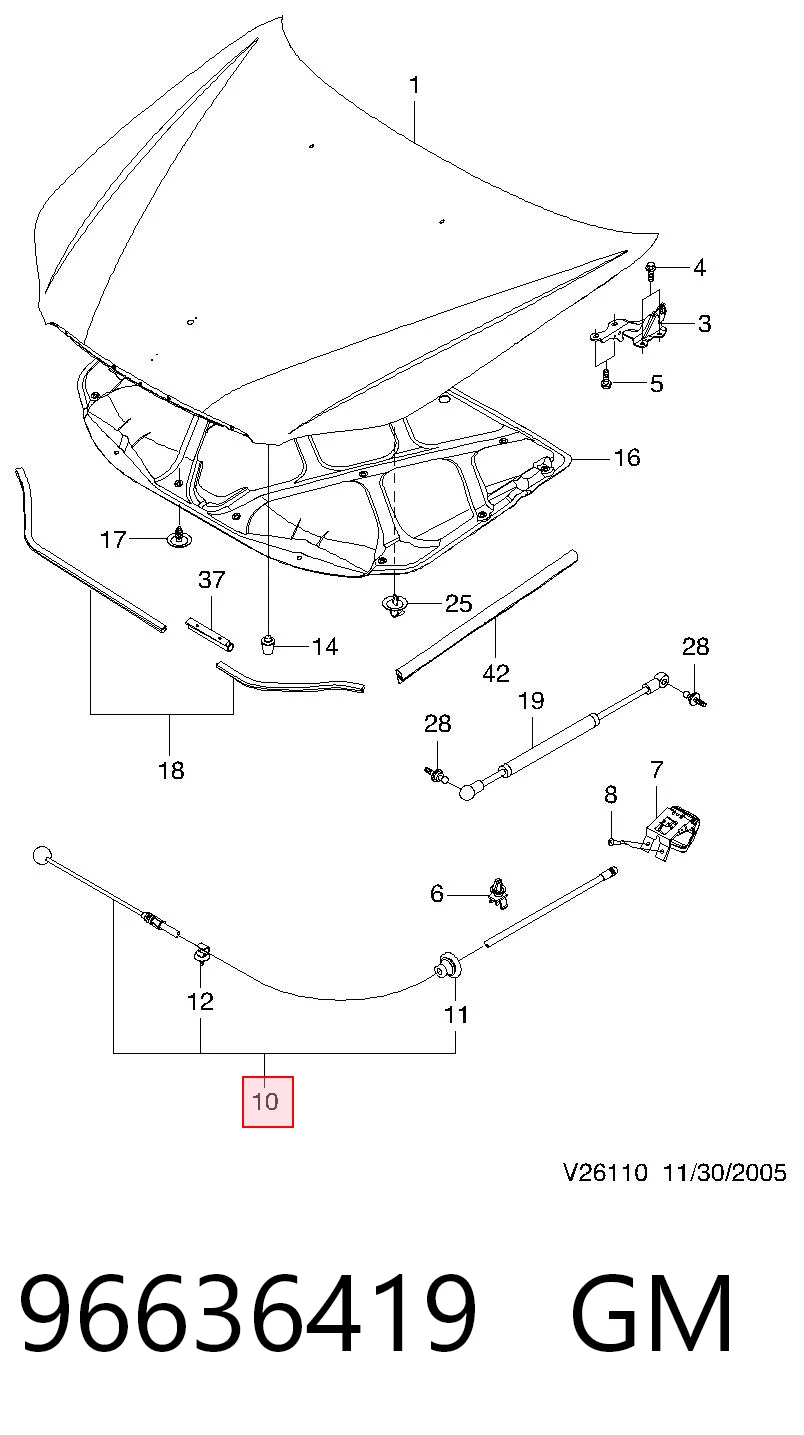 Cable de capó del motor para Chevrolet Epica V250