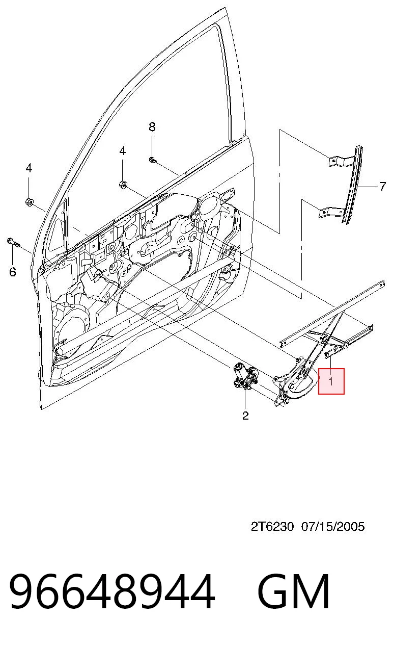 Mecanismo levanta, puerta delantera derecha para Chevrolet Aveo II T250, T255