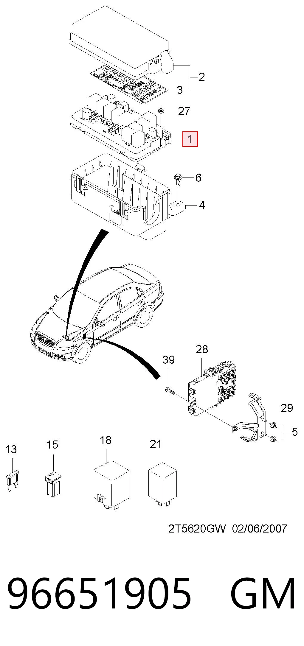Comprar Caja de fusibles Chevrolet Aveo  T250, T255 a bajo precio
