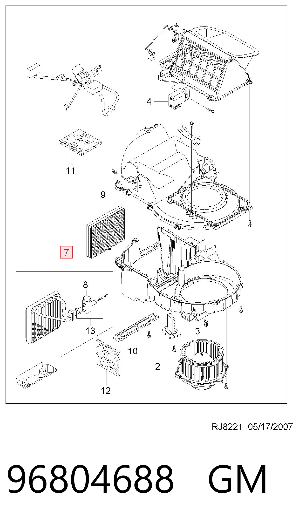 Evaporador de aire acondicionado 96804688 GM