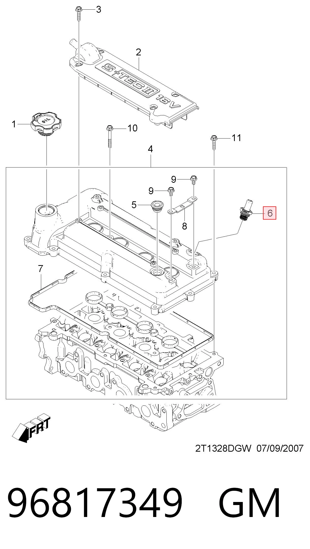 Válvula PCV de ventilación de gases del cárter 96817349 GM