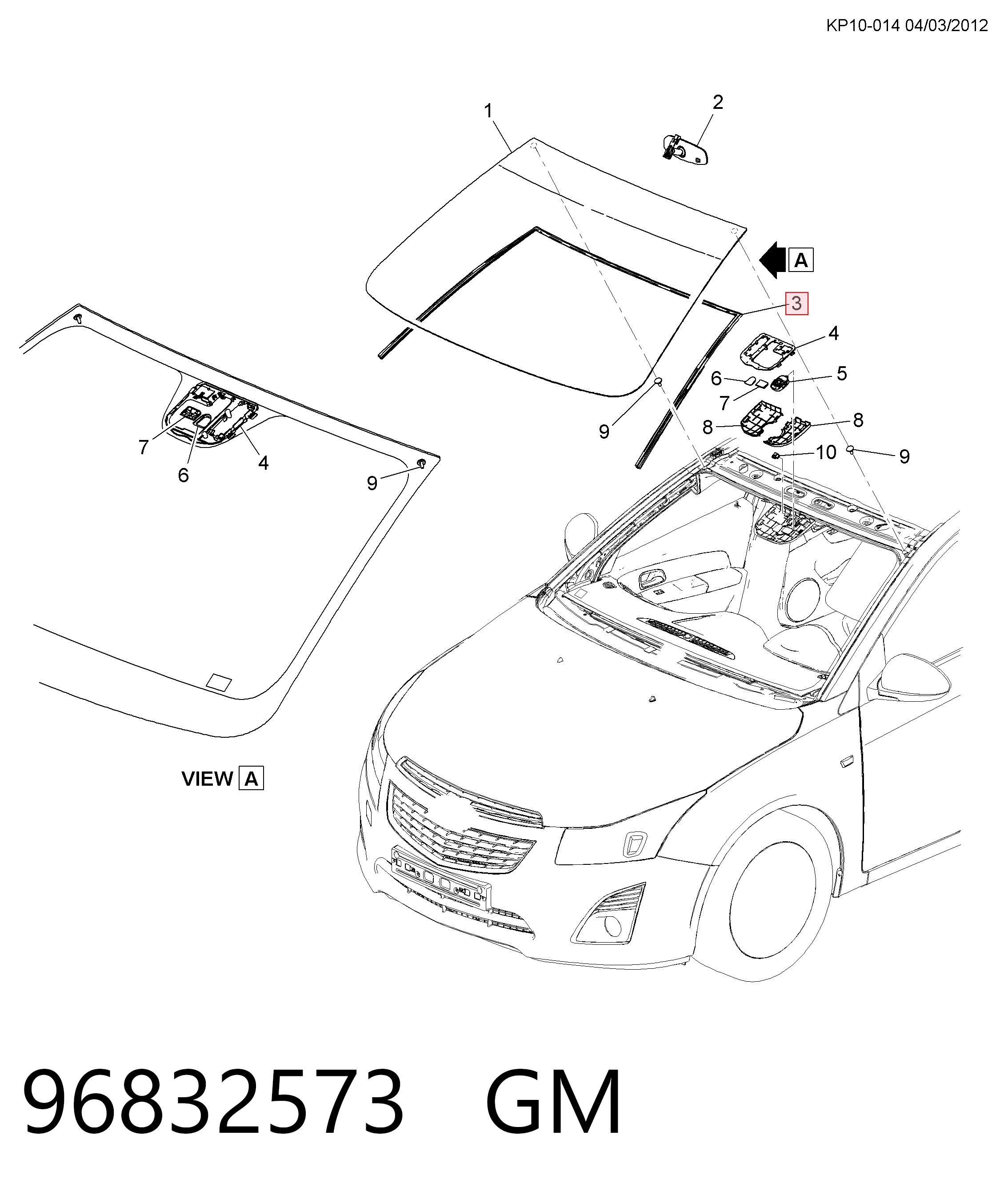 Marco del parabrisas para Chevrolet Cruze  J300