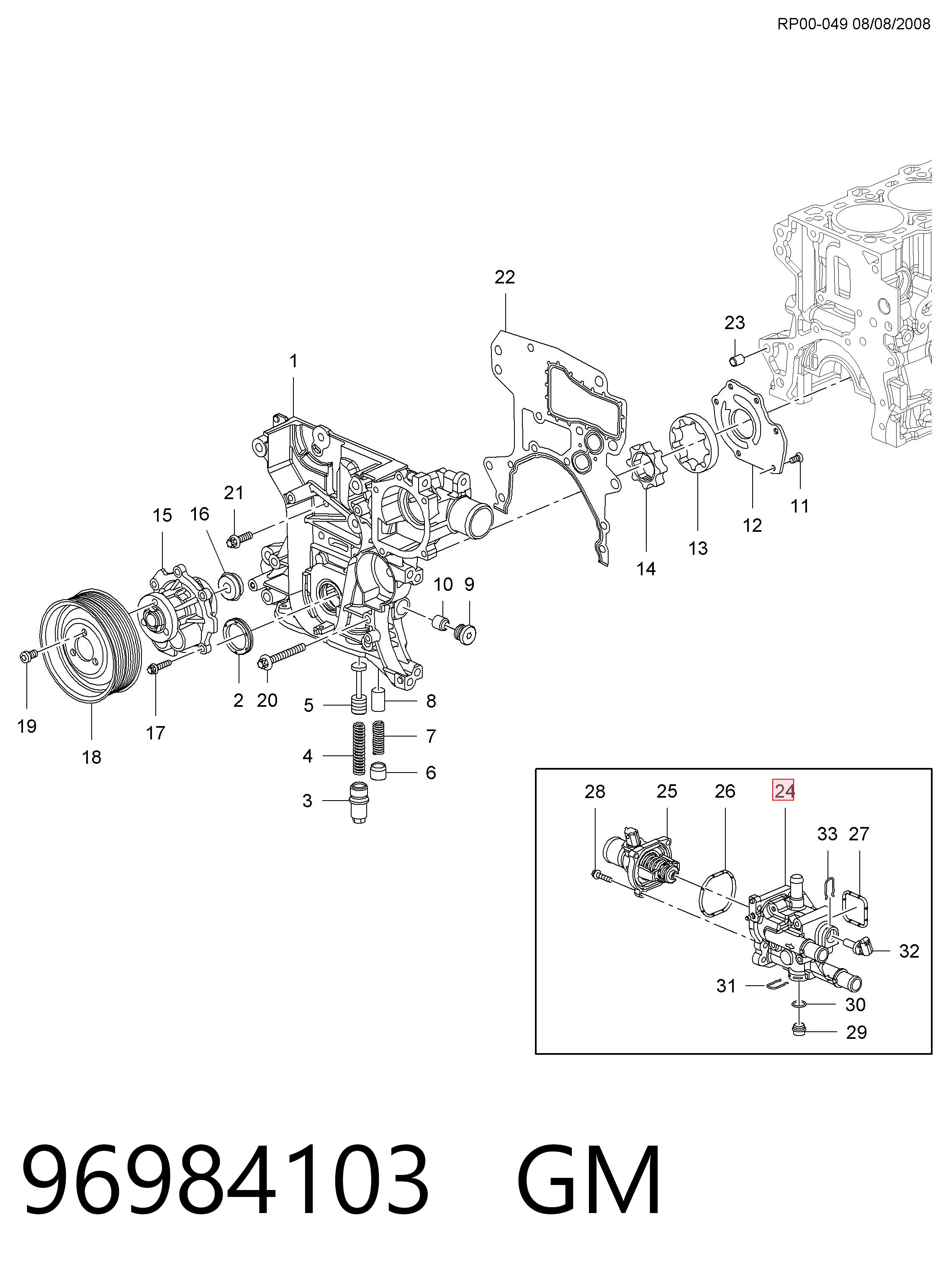96984103 General Motors Caja del termostato