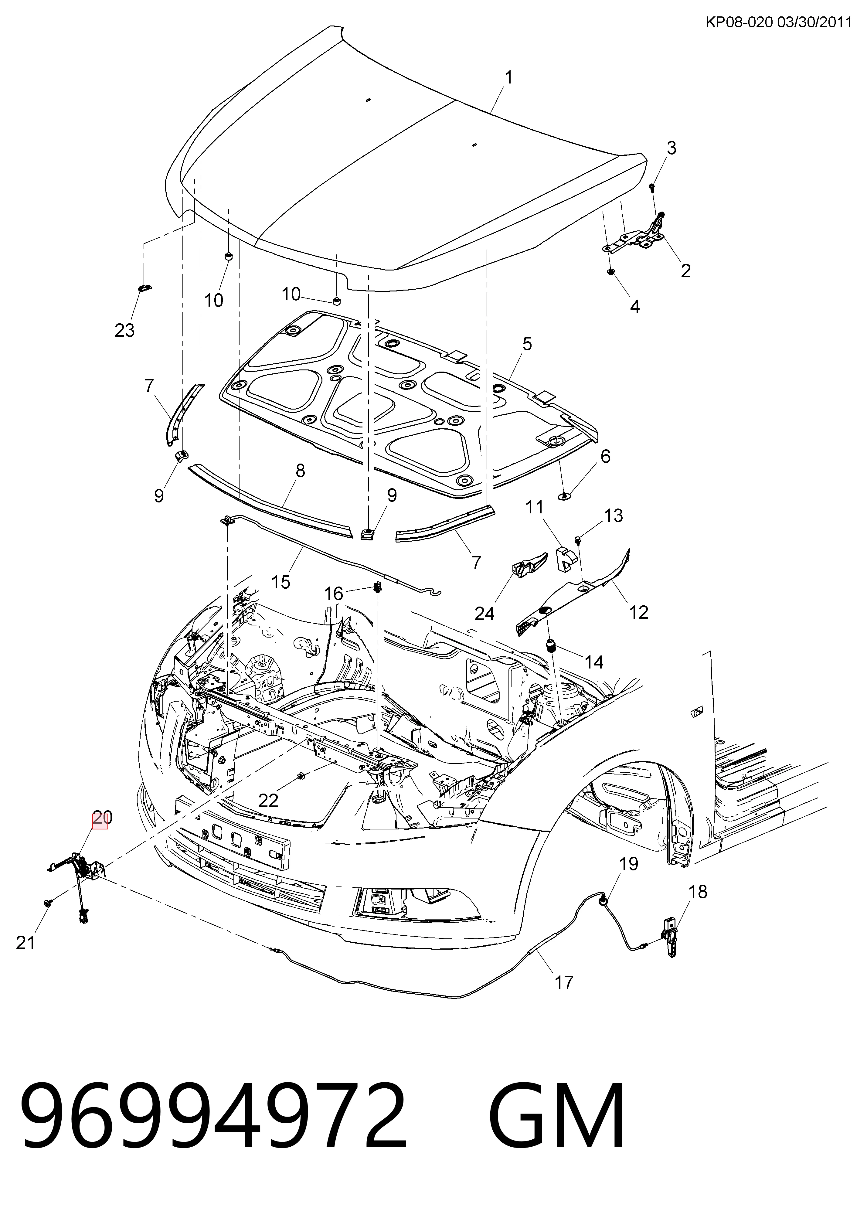 Cerradura de Capot para Chevrolet Cruze  J300