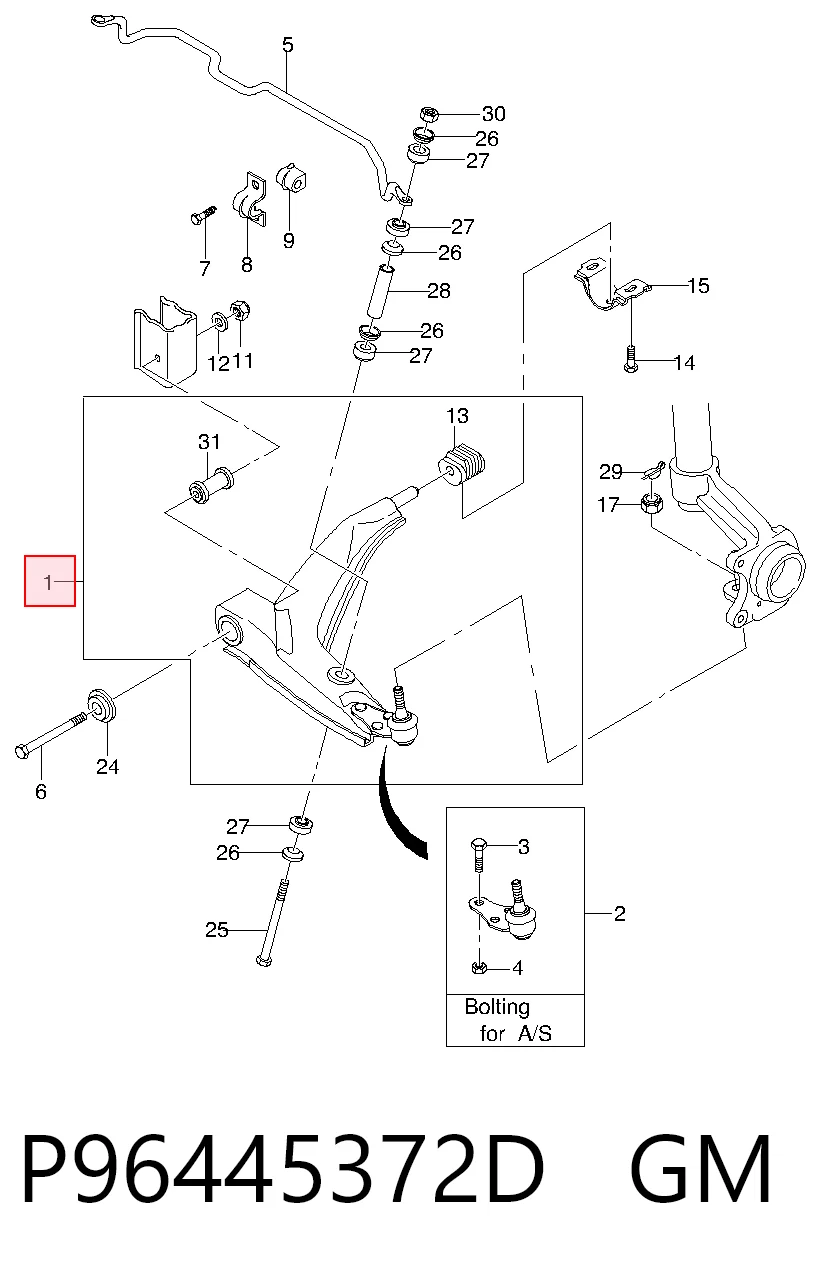 Brazo inferior derecho de la suspensión delantera P96445372D GM