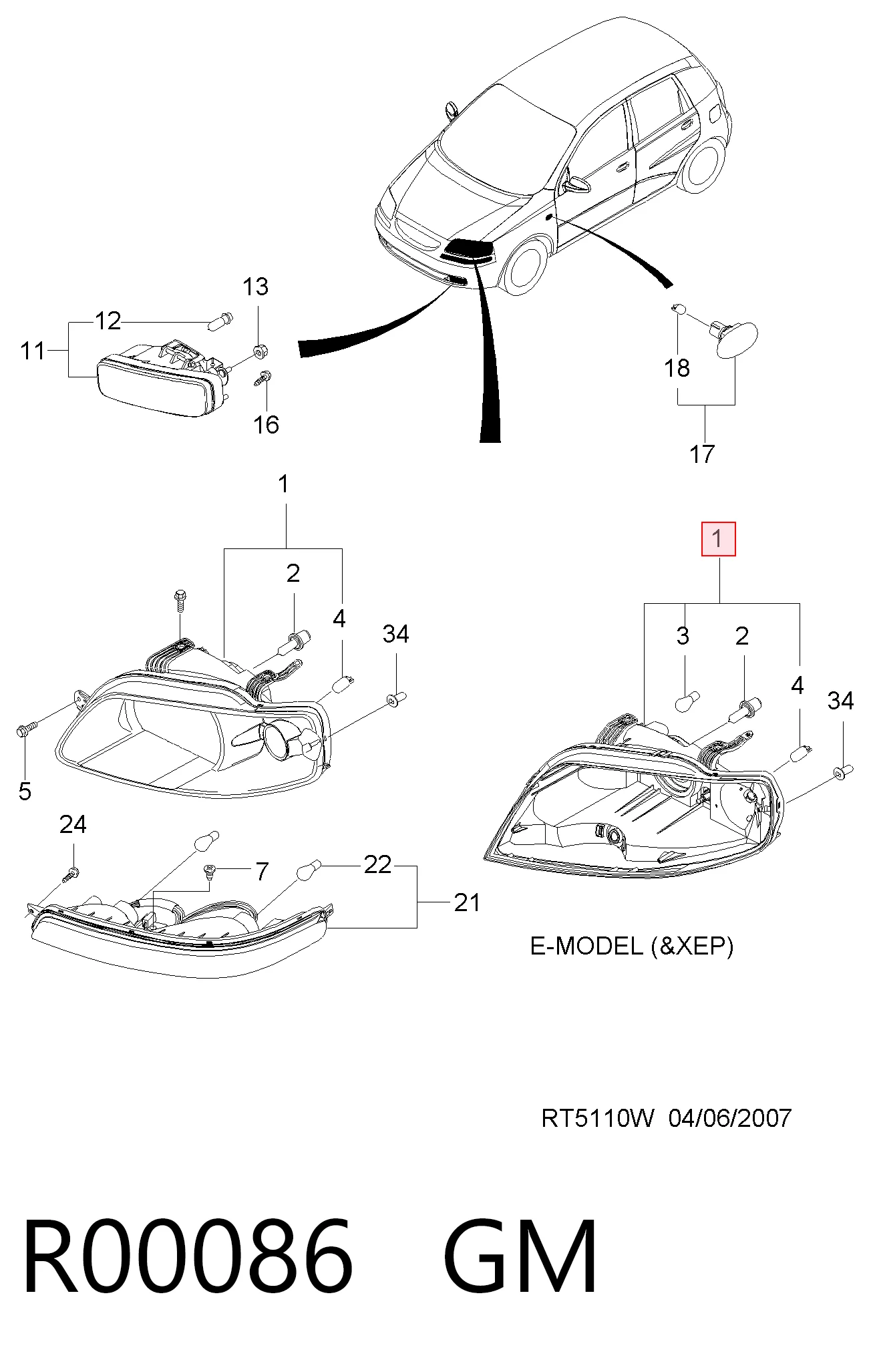 Luz derecha para Chevrolet Aveo II T250, T255