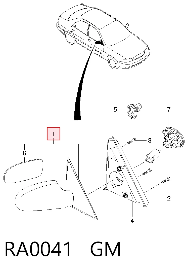 RA0041 General Motors Espejo derecho