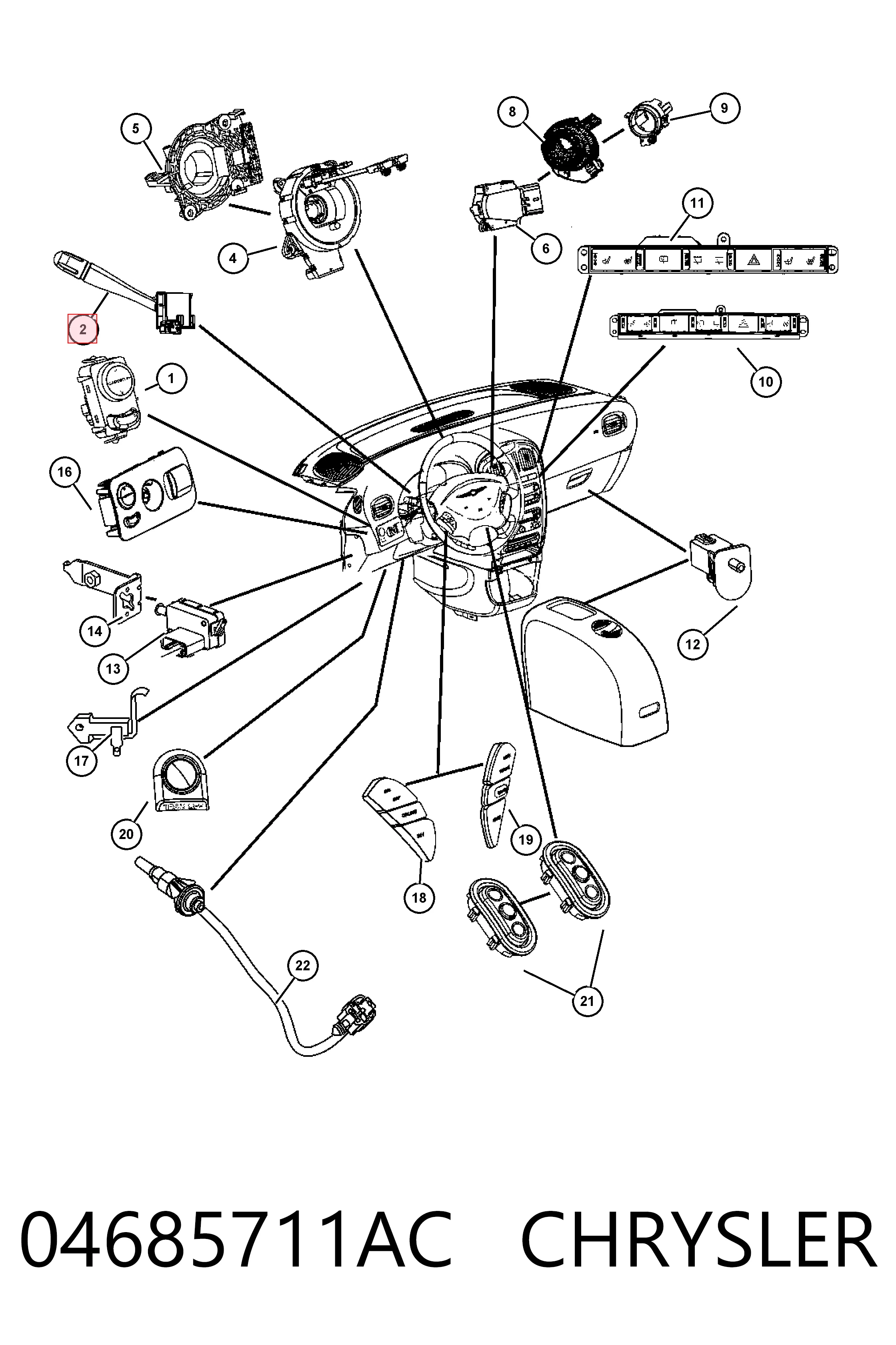 Conmutador derecho de la columna de dirección Fiat/Alfa/Lancia K04685711AC precio, desde 29,80 EUR