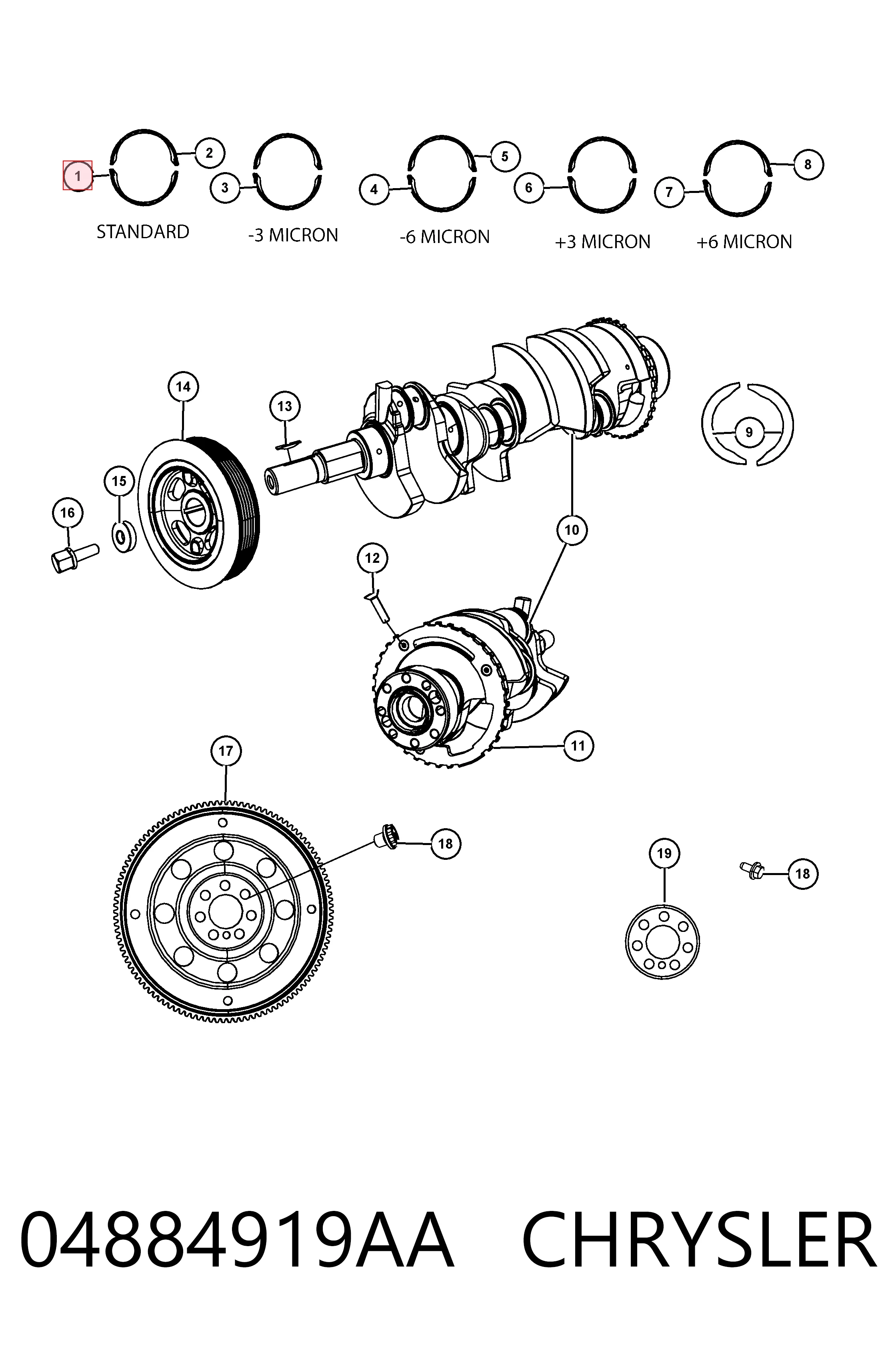 04884919AA Chrysler Juego de cojinetes de cigüeñal, estándar, STD