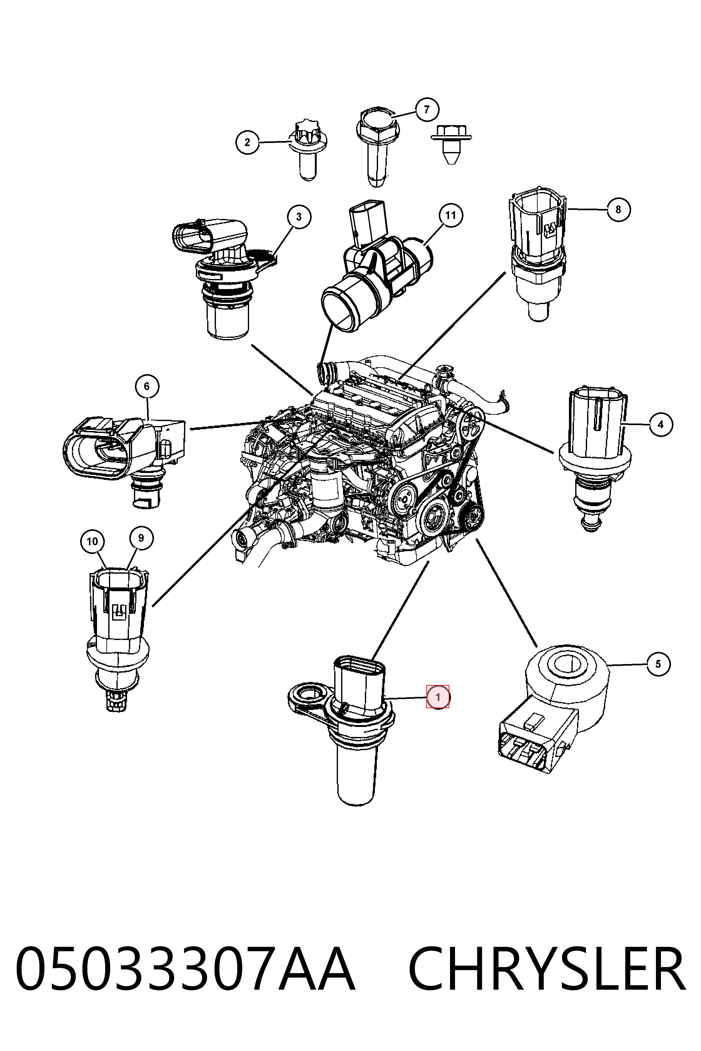 Sensor de cigüeñal K05033307AD Fiat/Alfa/Lancia