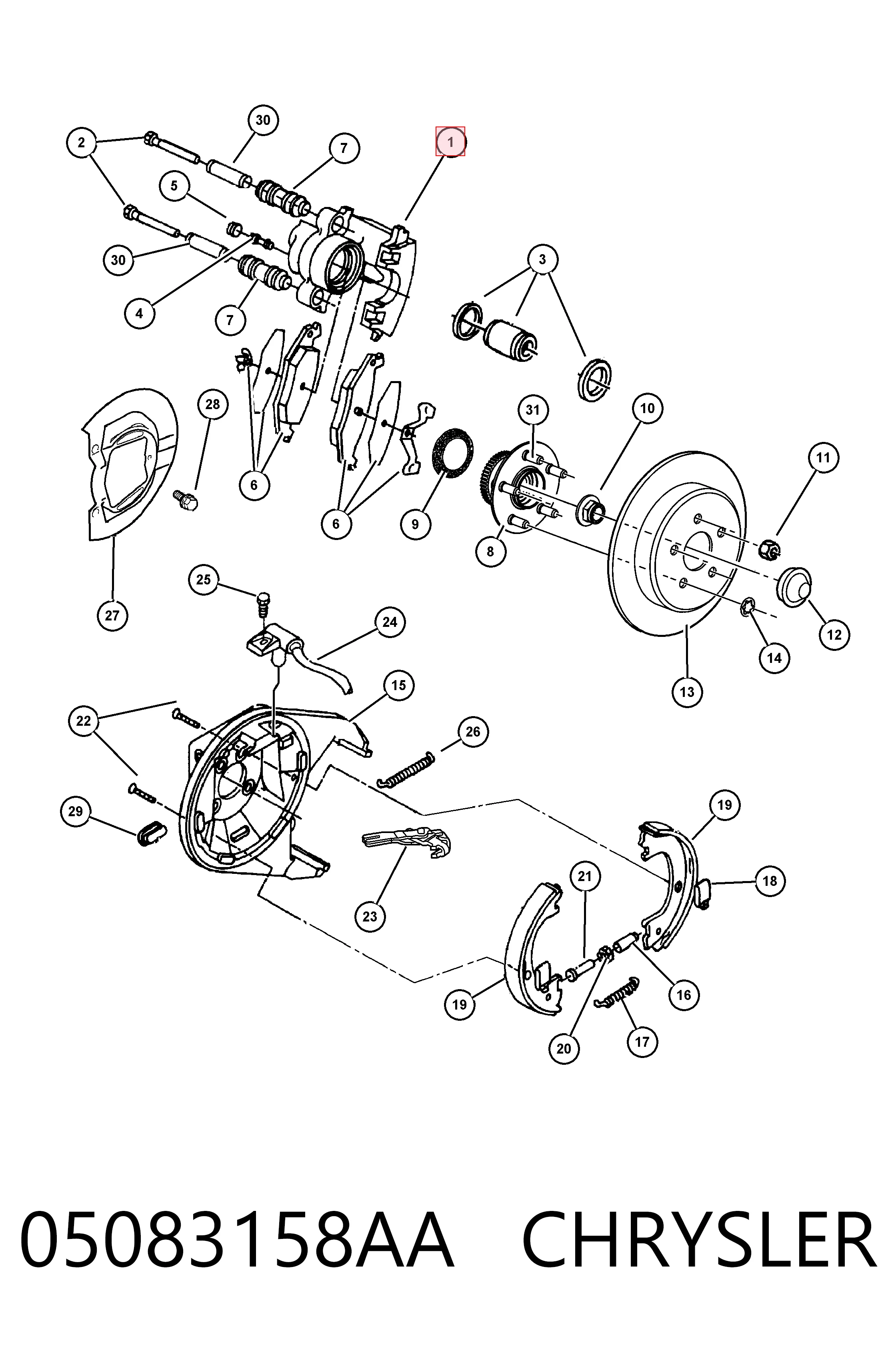 05083158AA Chrysler Pinza de freno trasera derecha