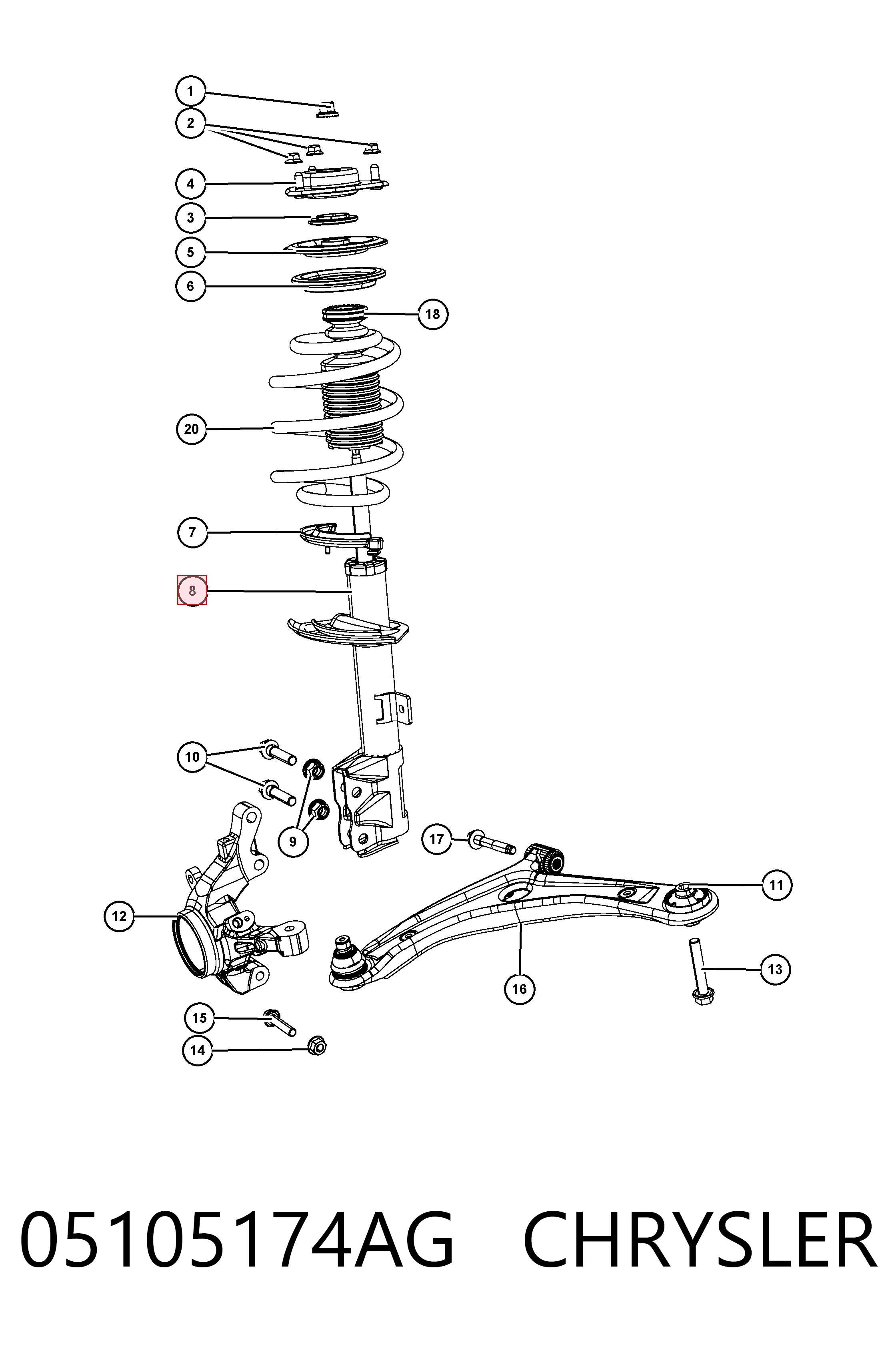 K05105174AG Fiat/Alfa/Lancia Amortiguador eje delantero derecha