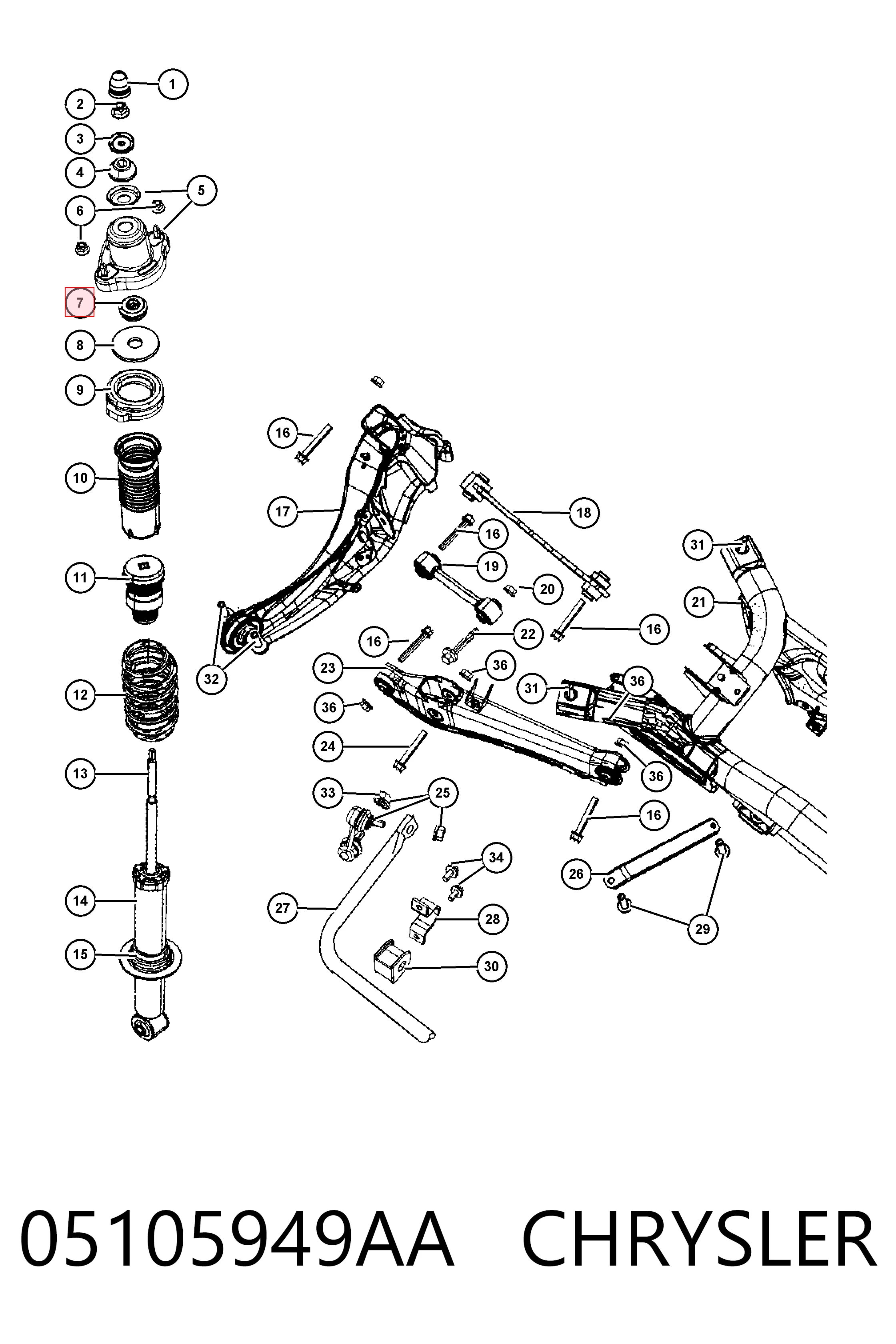 Buje de vástago de amortiguador trasero 05105949AA CHRYSLER