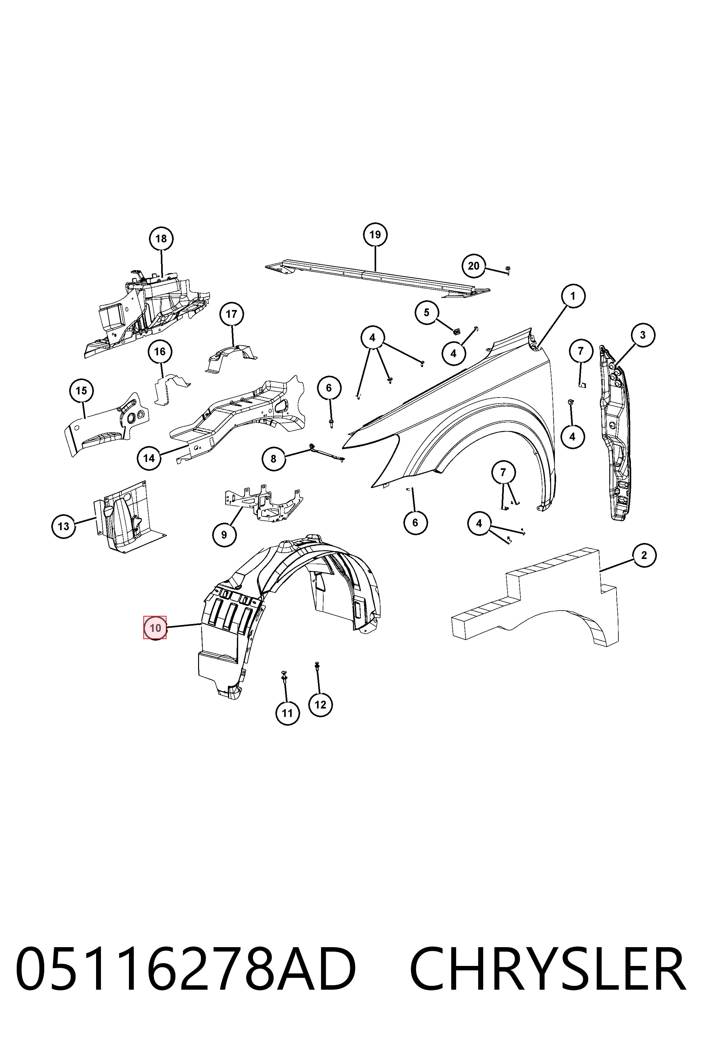 Paso de rueda delantero derecho 05116278AD CHRYSLER