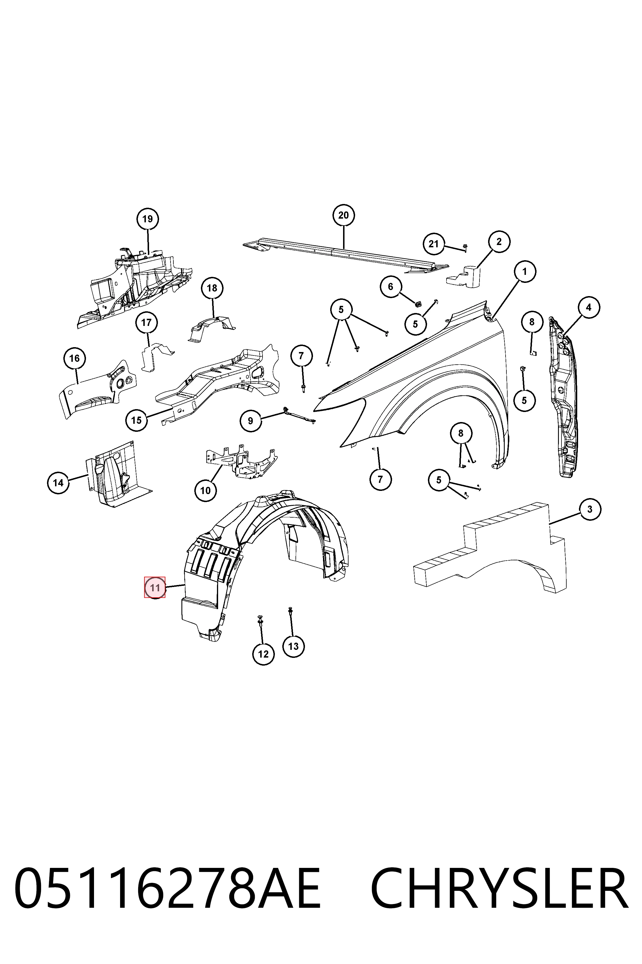 Paso de rueda delantero derecho 05116278AE CHRYSLER