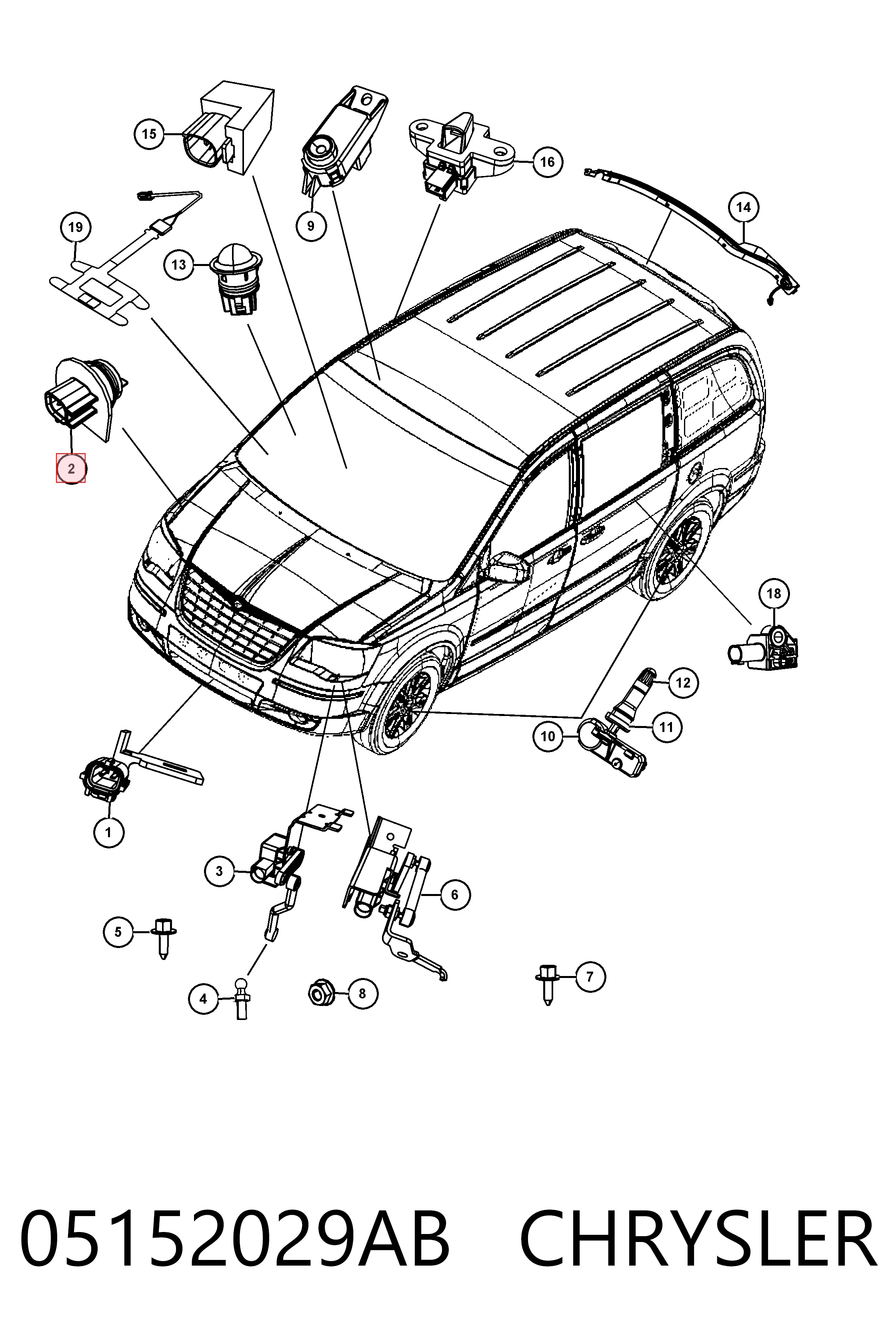 05152029AB Chrysler Sensor de nivel del depósito de líquido limpiaparabrisas