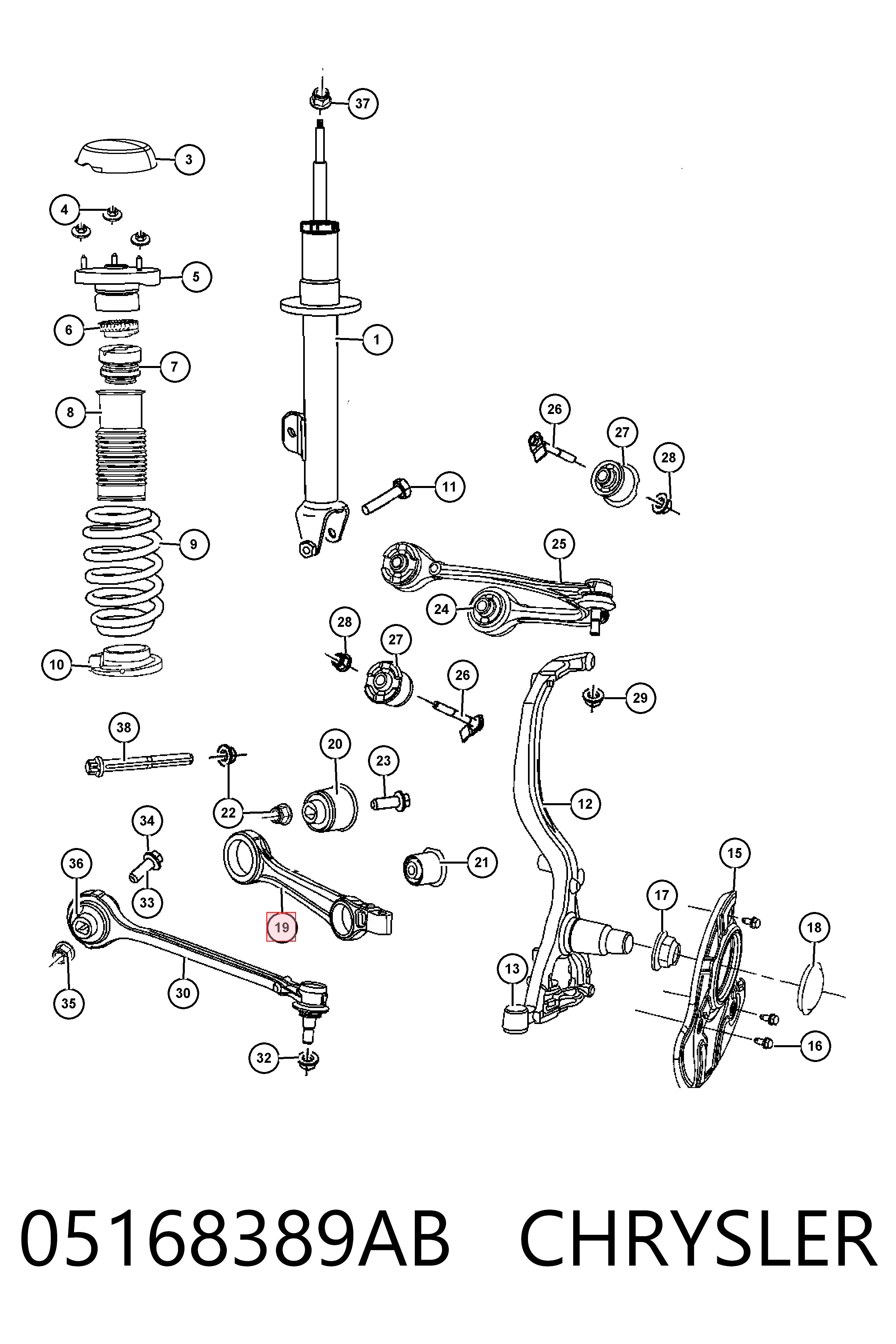 05168389AB Chrysler Brazo inferior izquierdo/derecho de suspensión delantera