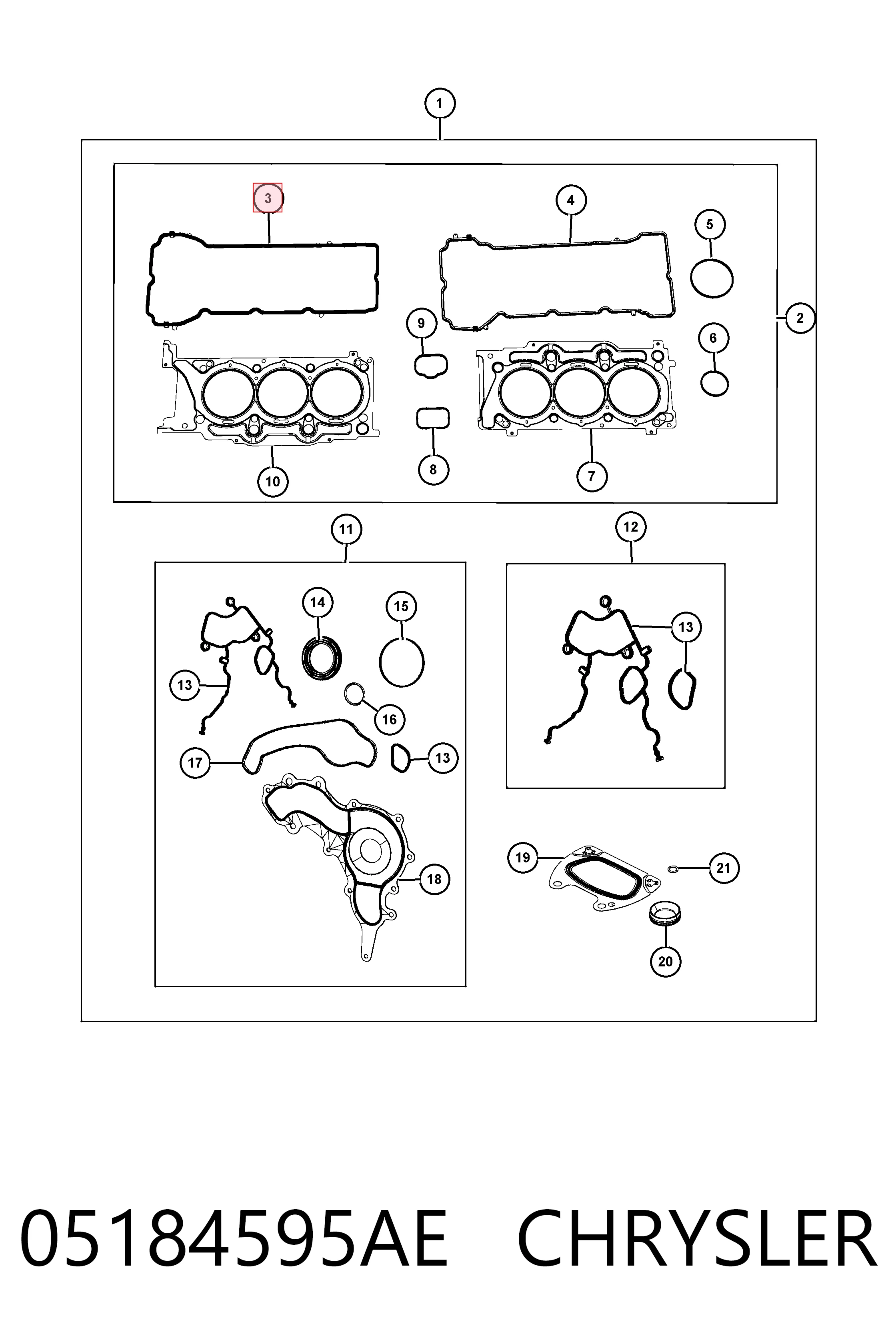 05184595AE Chrysler Junta de tapa de válvulas derecha