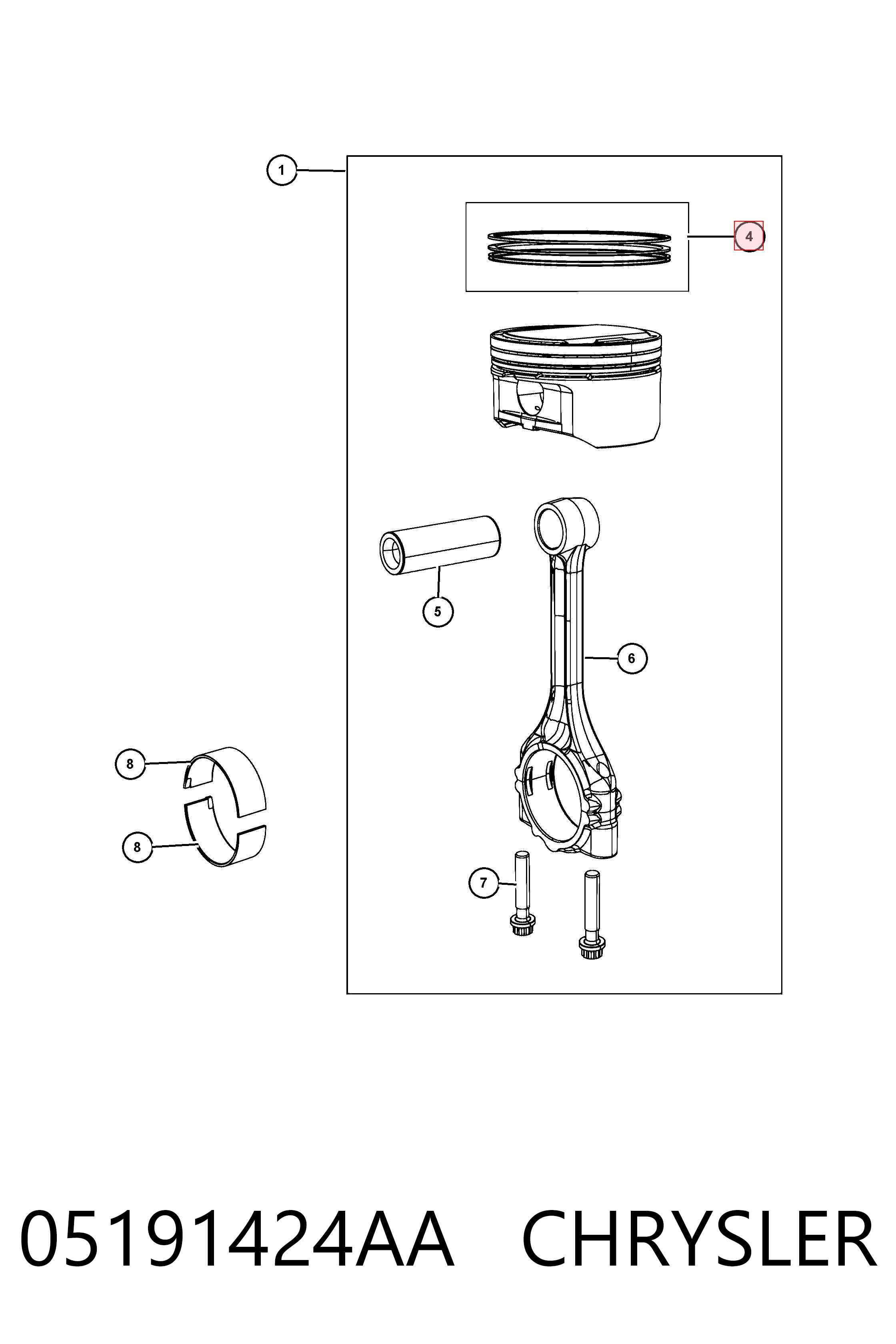 05191424AA Chrysler Juego de anillos de pistón, motor, STD