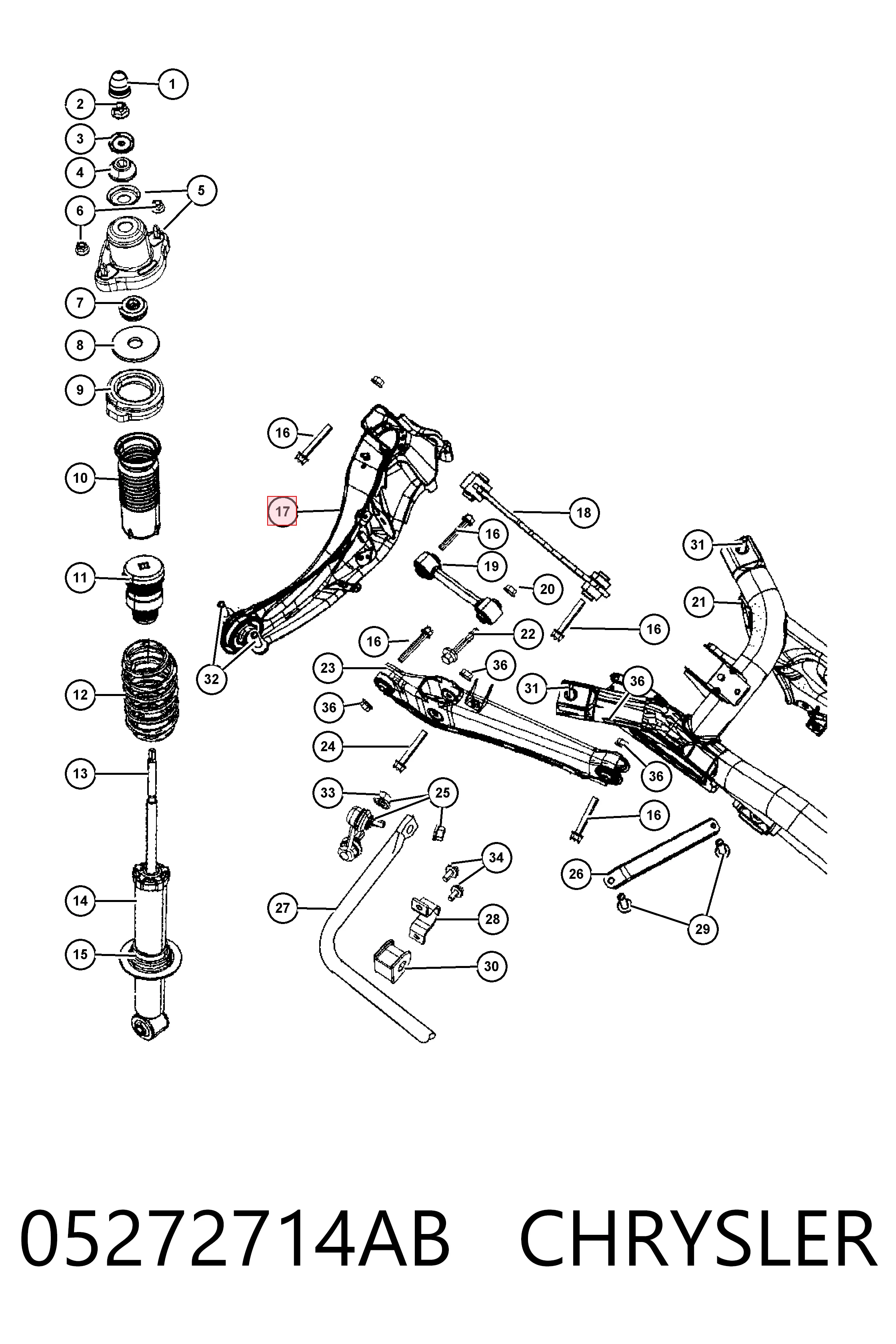 Buje delantero del brazo longitudinal trasero 05272714AB CHRYSLER