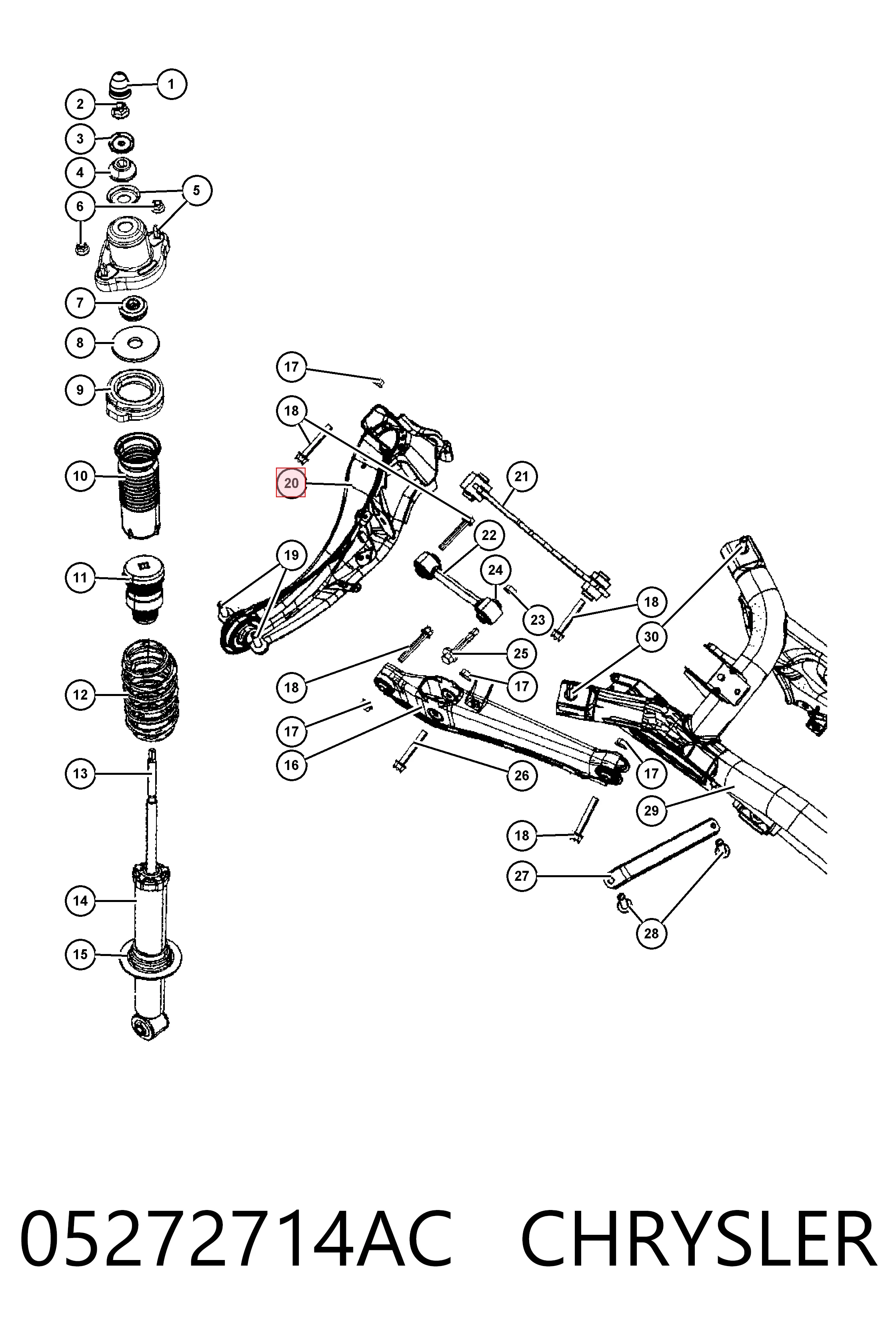 05272714AC Chrysler Mangueta trasera derecha (suspensión)