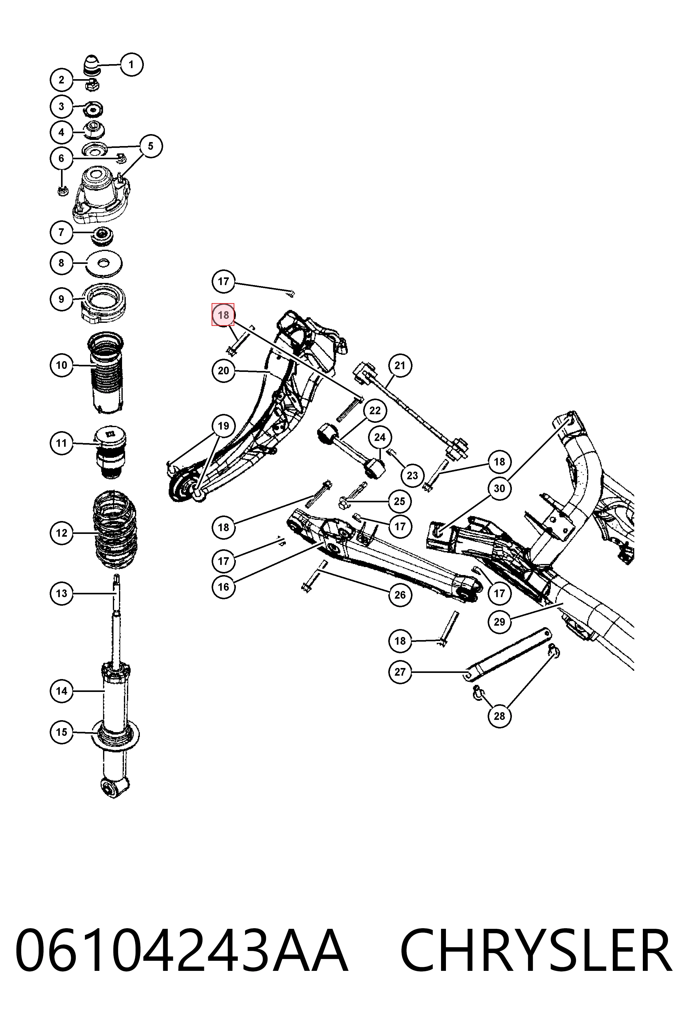 Perno de brazo longitudinal trasero (de alineación) 06104243AA CHRYSLER