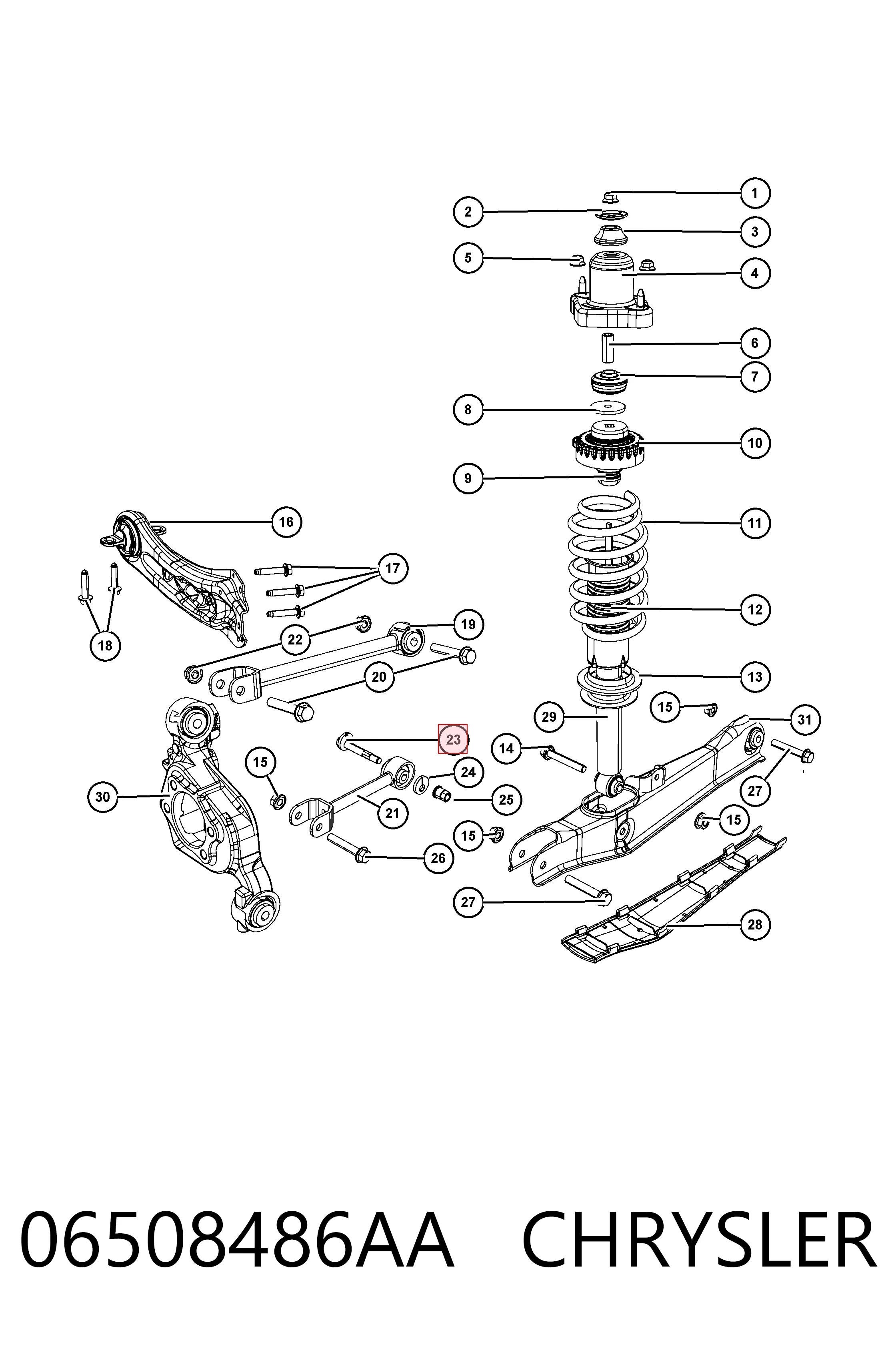 06508486AA Chrysler Perno de fijación interior del brazo oscilante inferior trasero