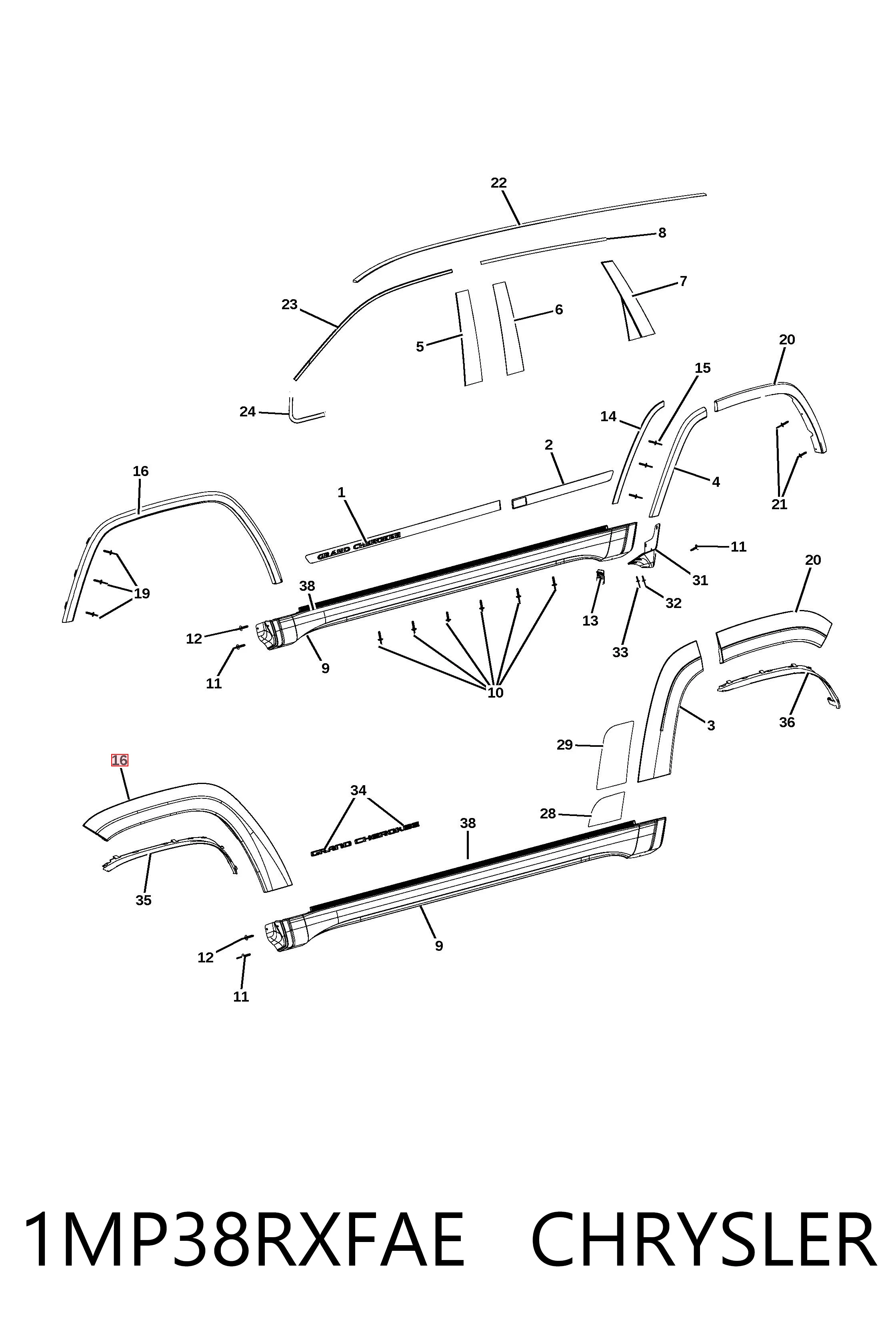 Moldura de guardabarros delantero derecho 1MP38RXFAE CHRYSLER