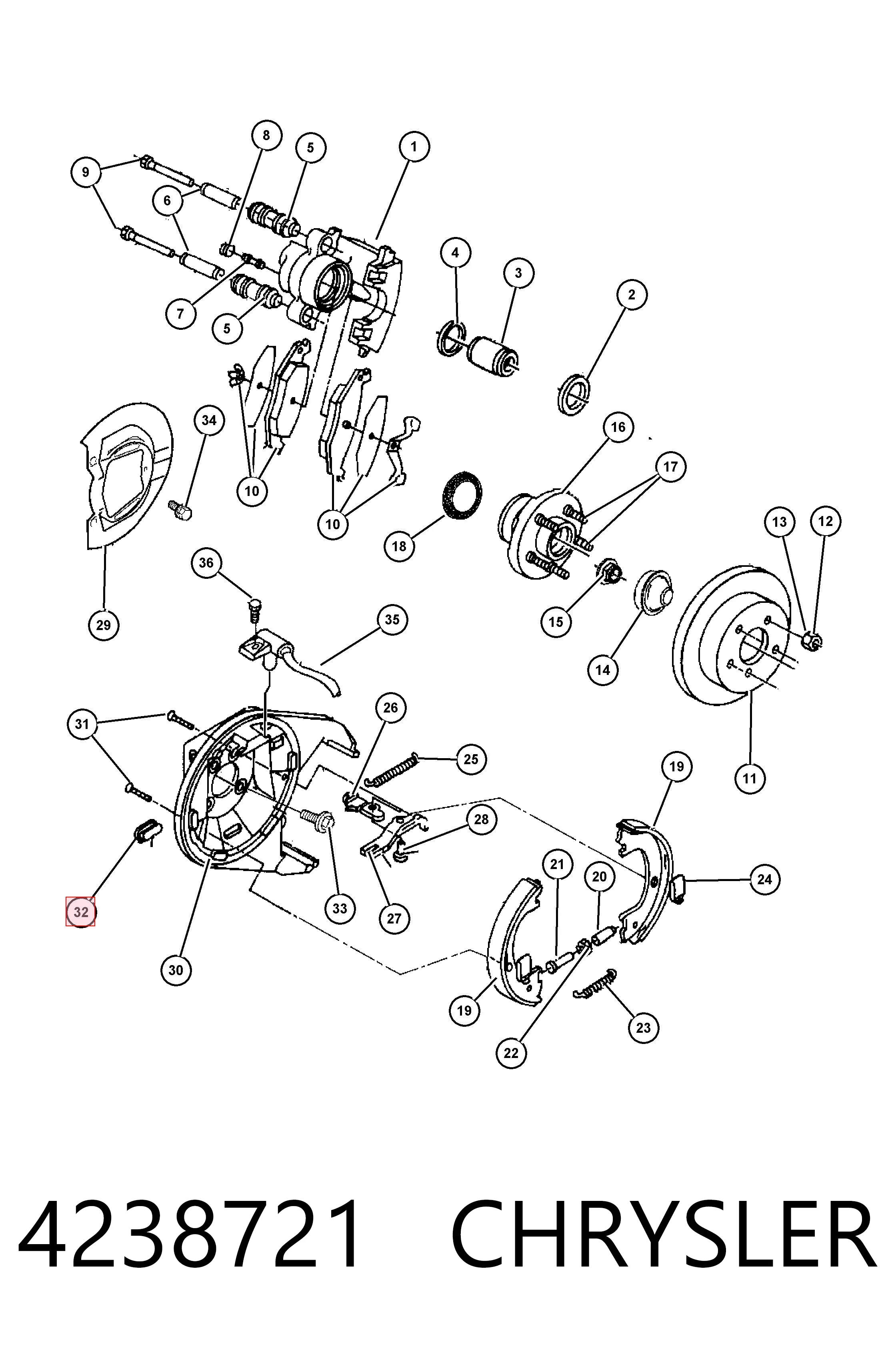 4238721 Chrysler Kit de montaje de zapatas de freno traseras