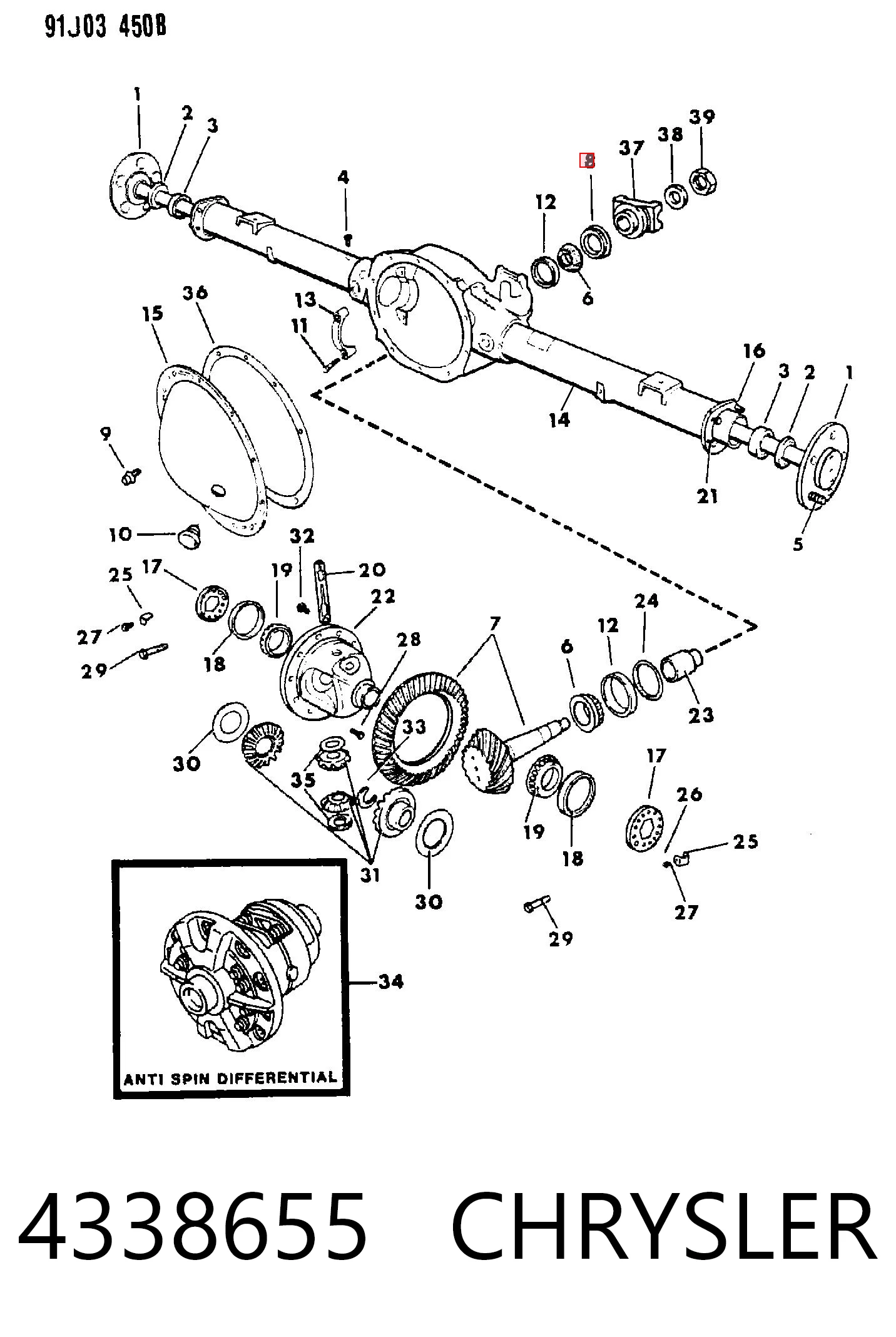 Retén del diferencial del eje trasero 4338655 CHRYSLER