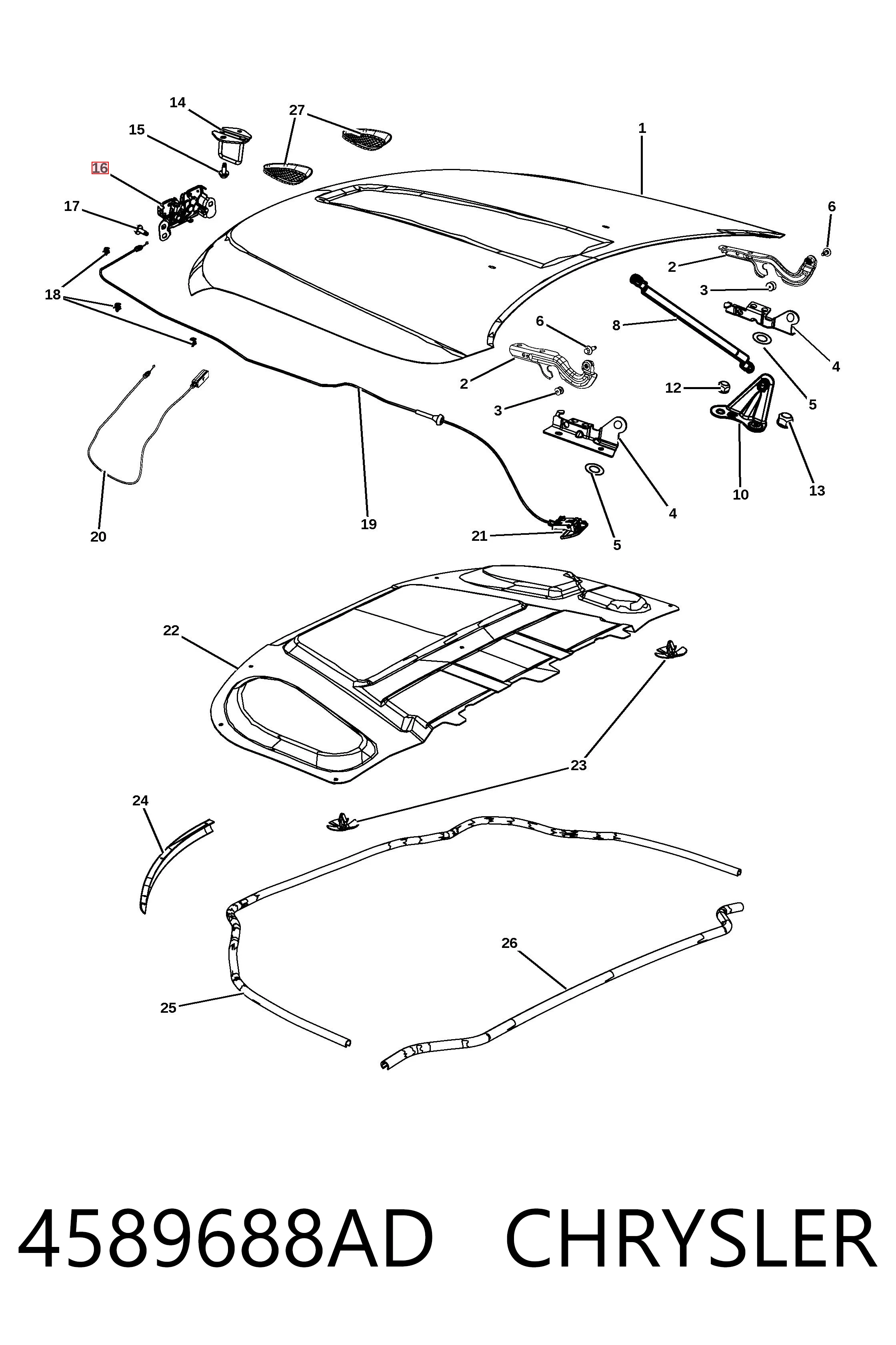 K04589688AD Fiat/Alfa/Lancia Cerradura de Capot