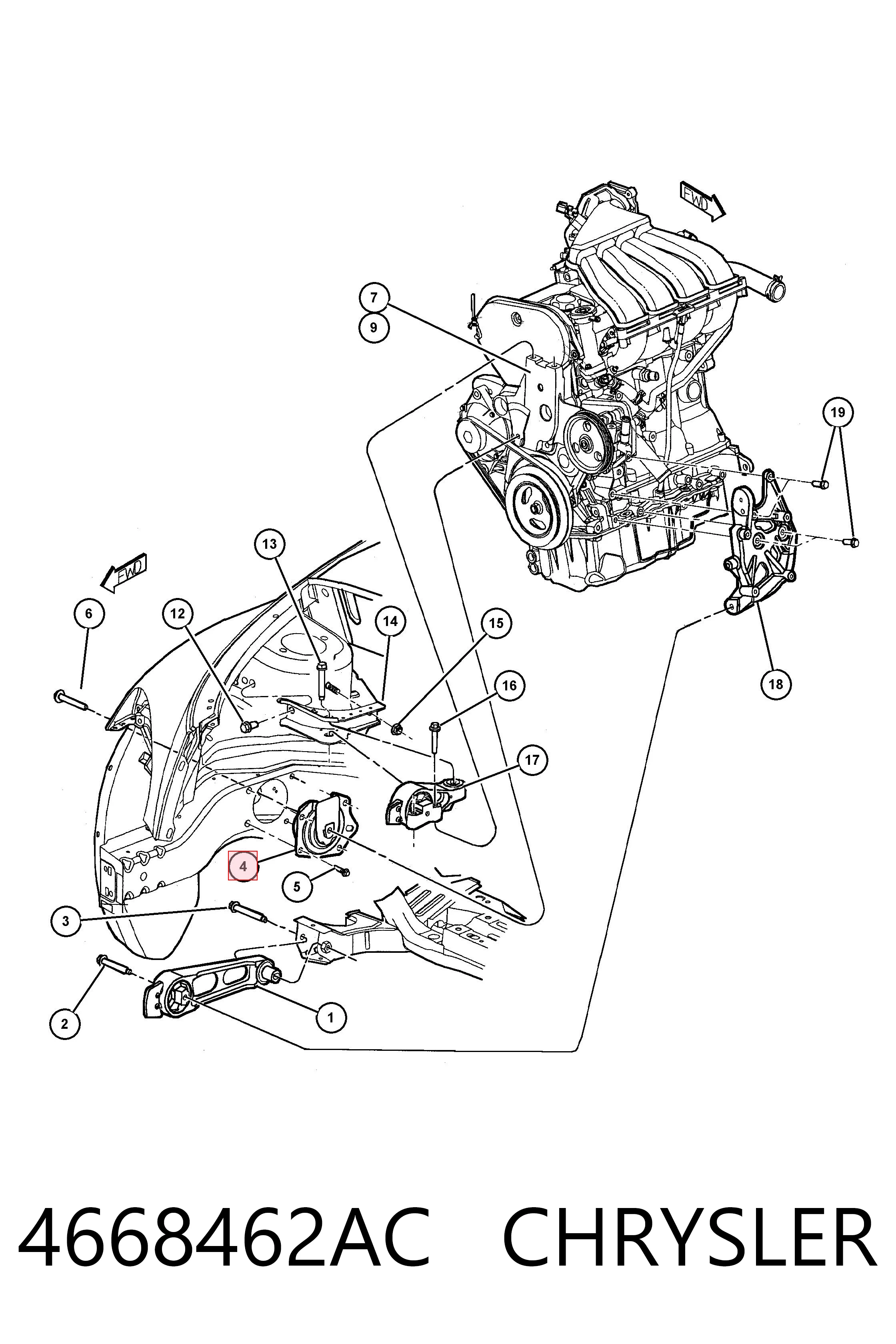 4668462AC Chrysler Taco de motor