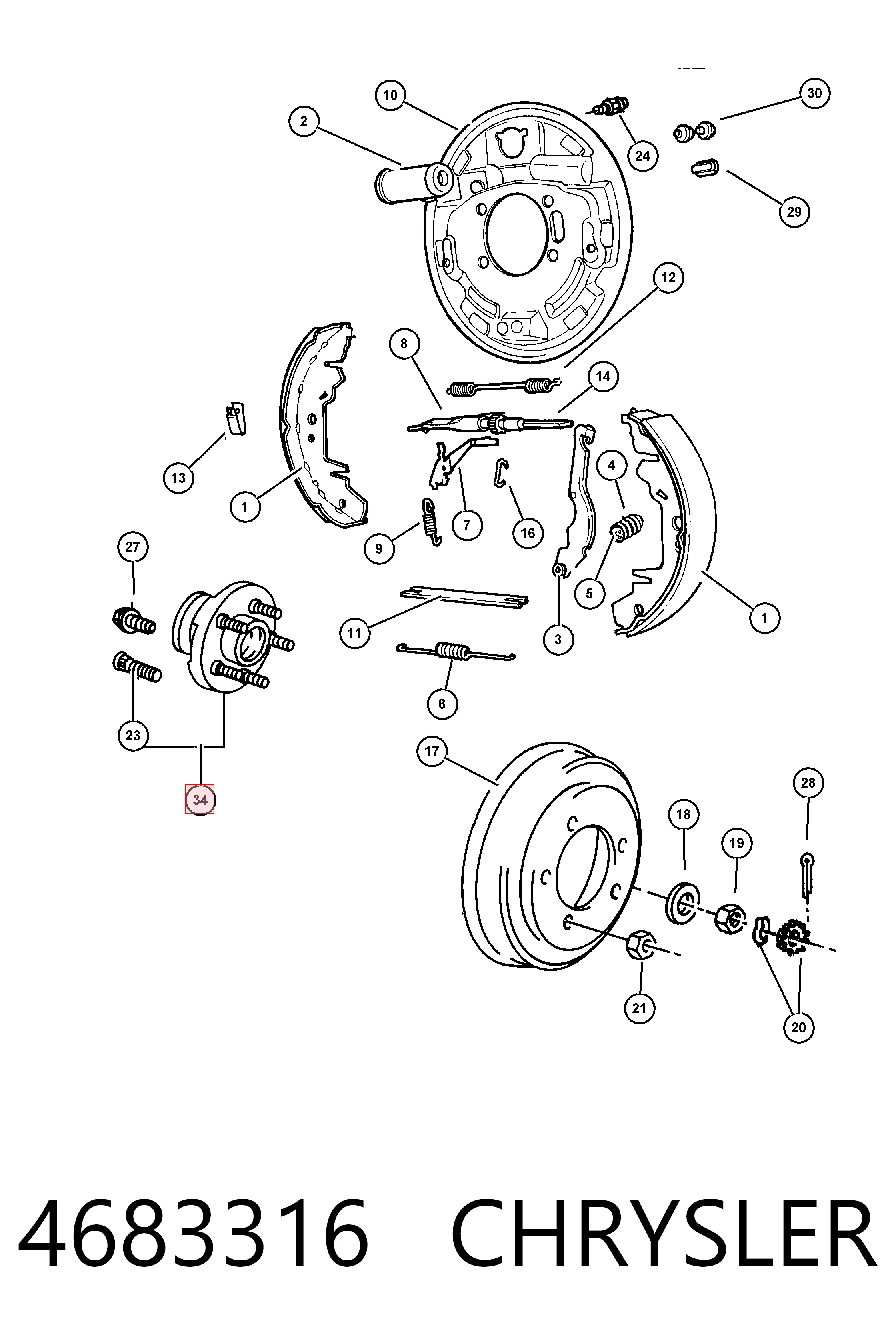 4683316 Chrysler Buje de rueda trasero
