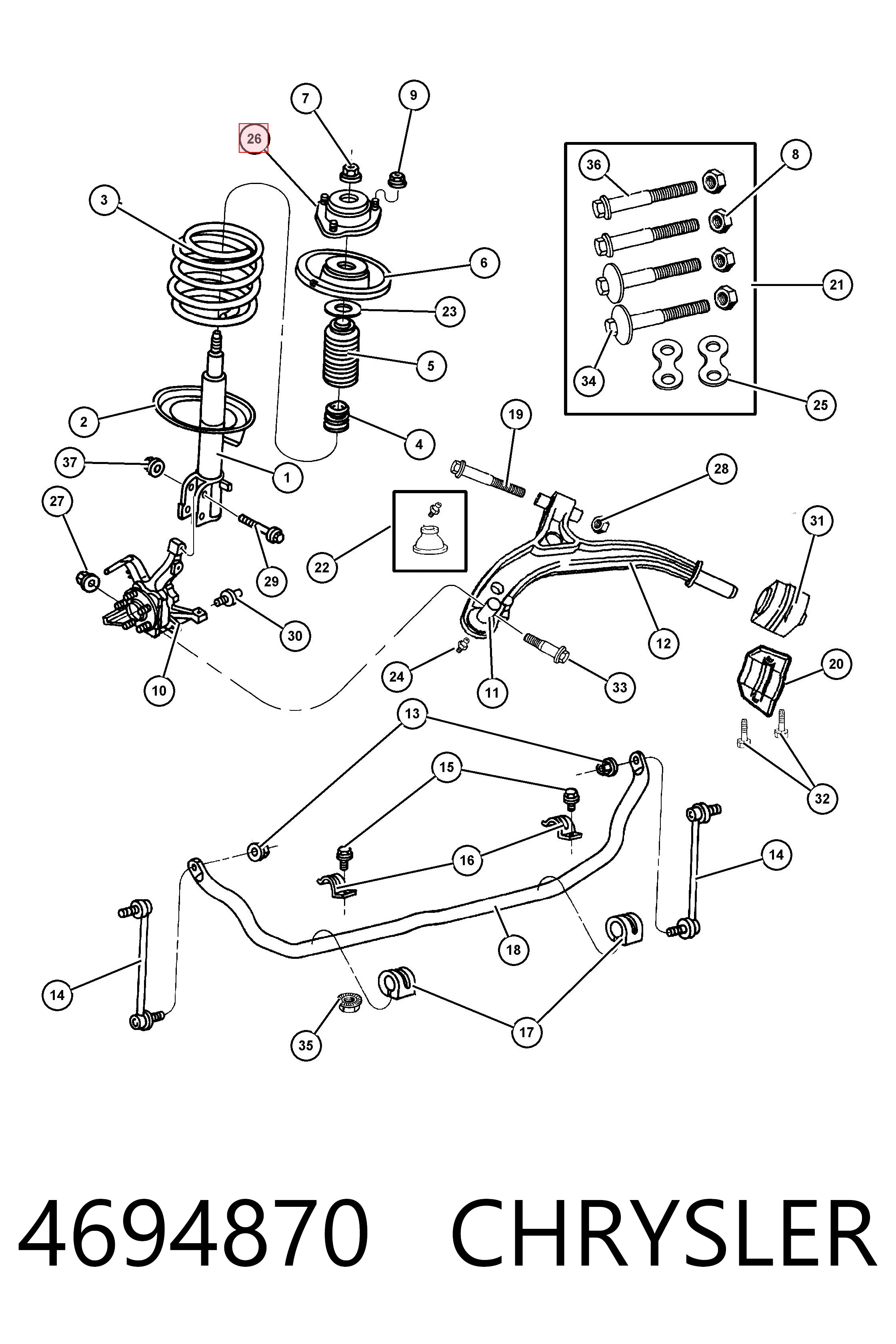 4694870 Chrysler Soporte del amortiguador delantero