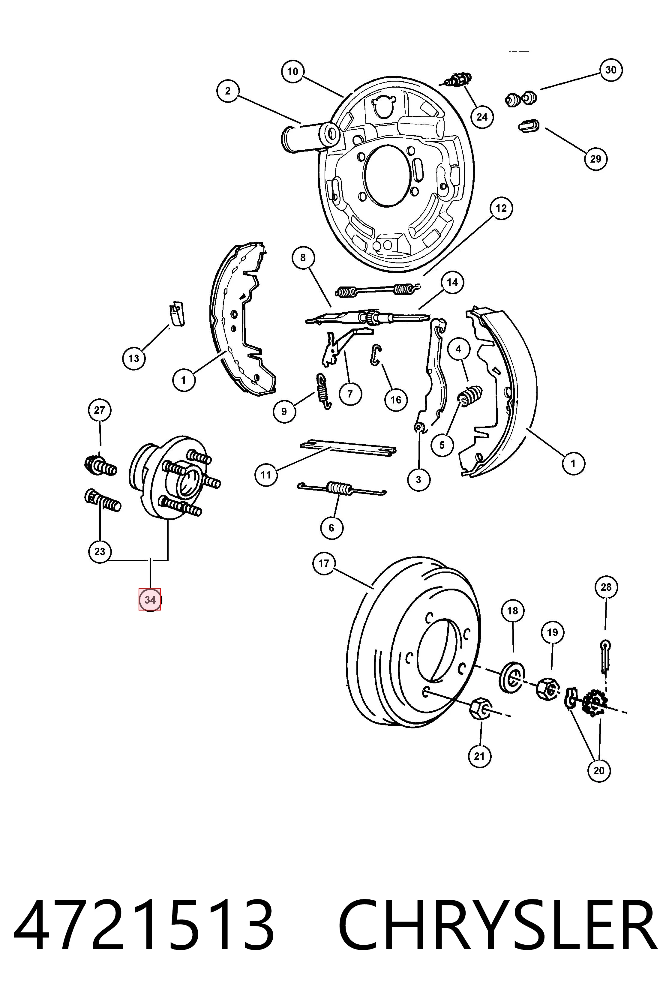 4721513 Chrysler Buje de rueda trasero