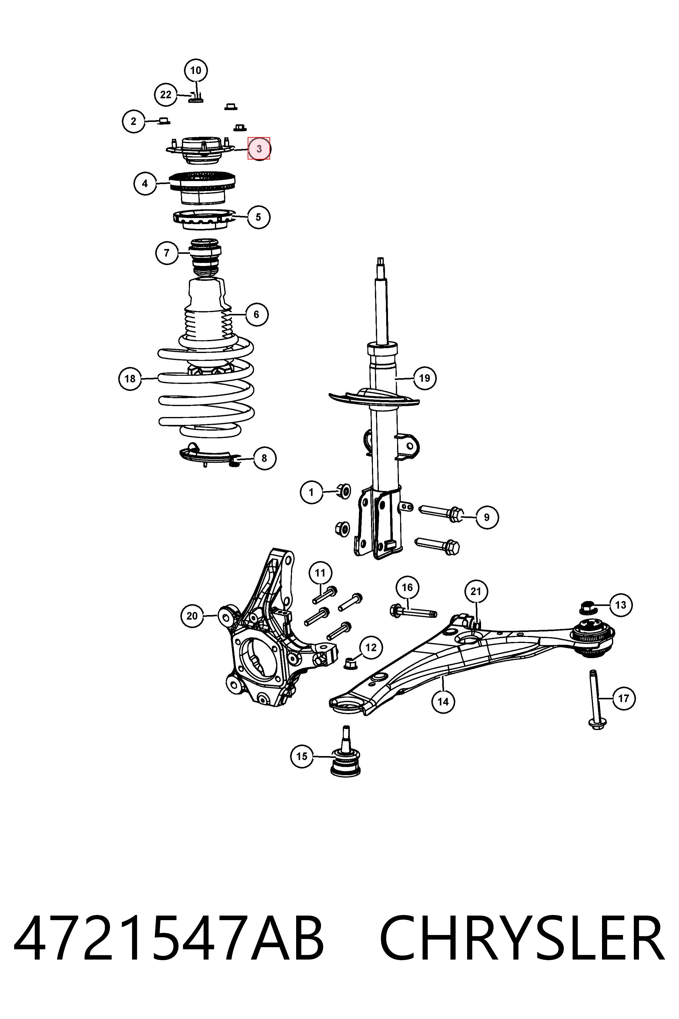 4721547AB Chrysler Soporte del amortiguador delantero