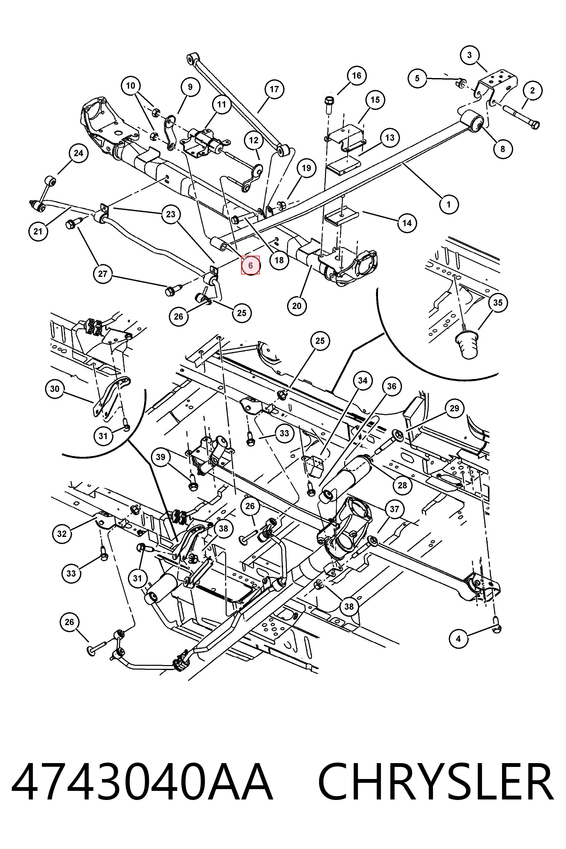 4743040AA Chrysler Buje trasero de ballesta trasera