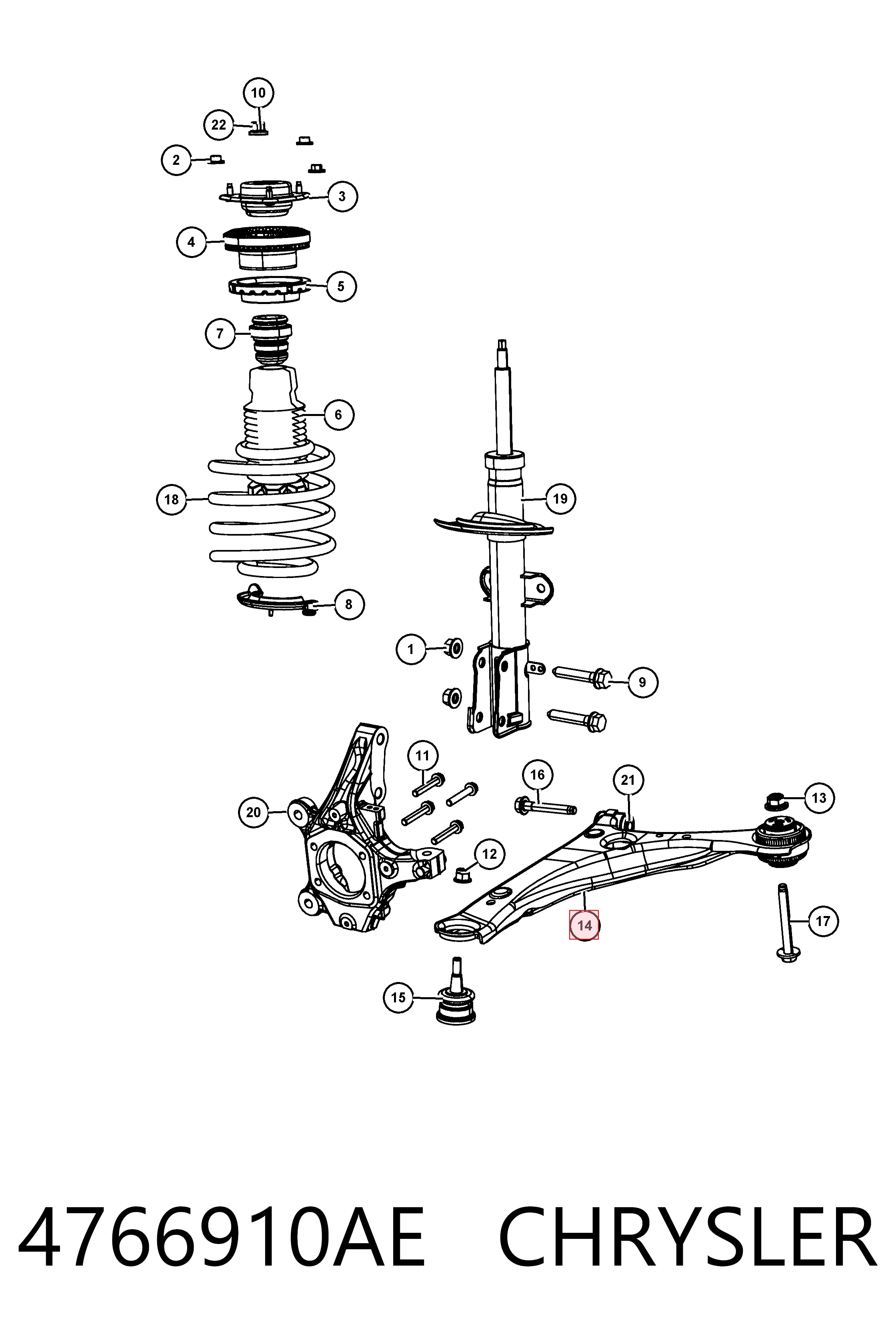 4766910AE Chrysler Brazo inferior derecho de la suspensión delantera