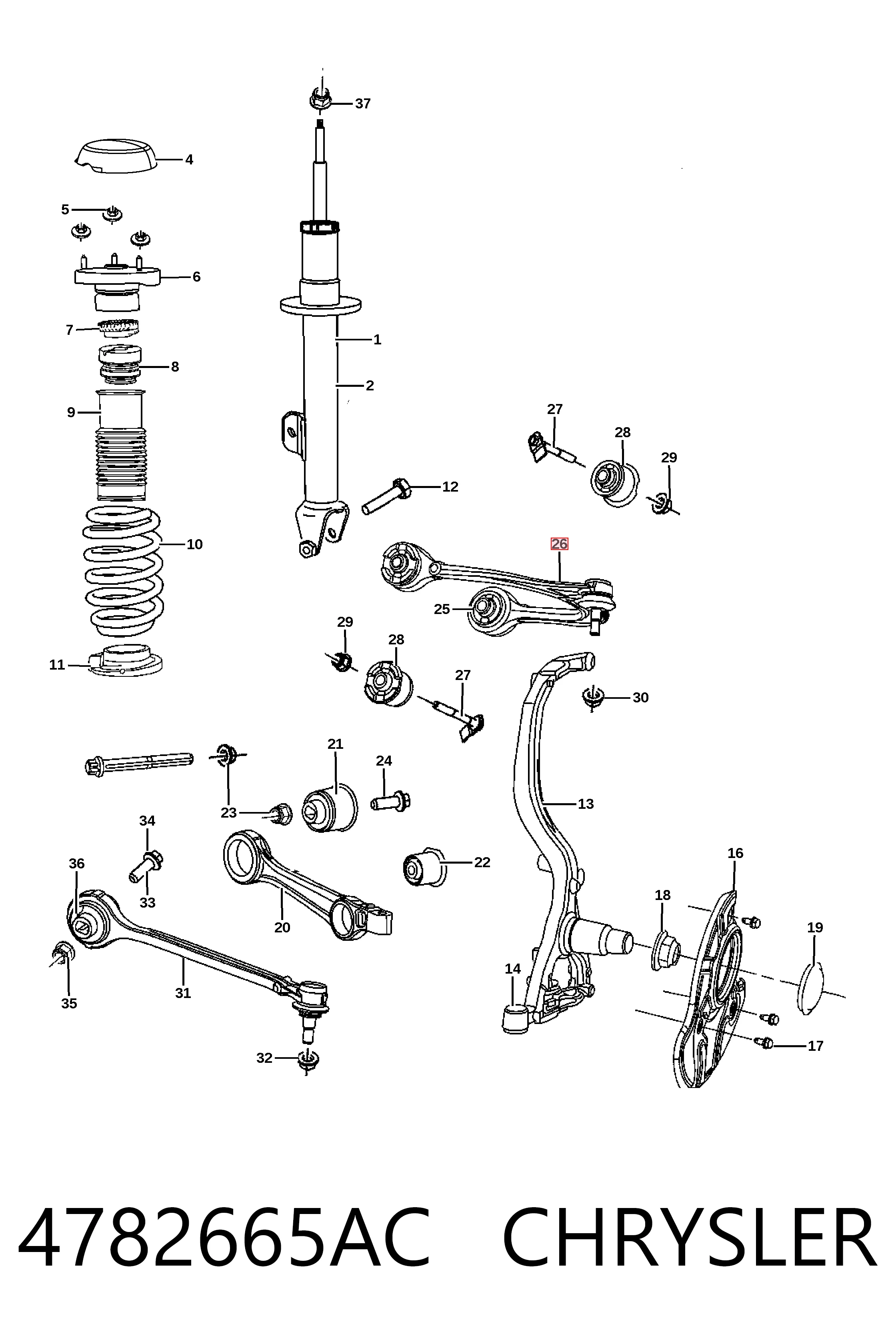 Brazo superior izquierdo de la suspensión delantera 4782665AC CHRYSLER
