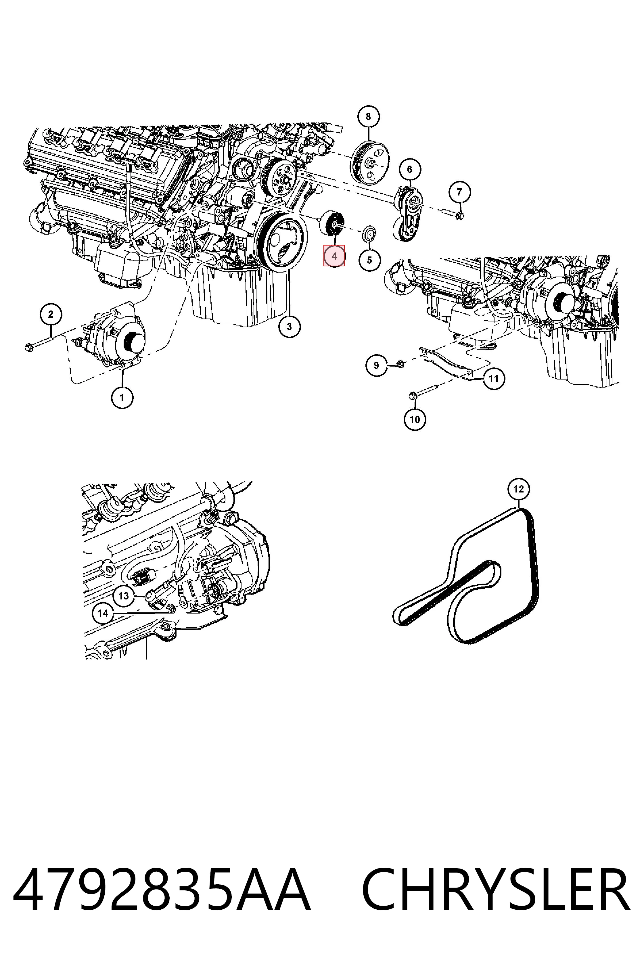 4792835AA Chrysler Polea guía correa poli V