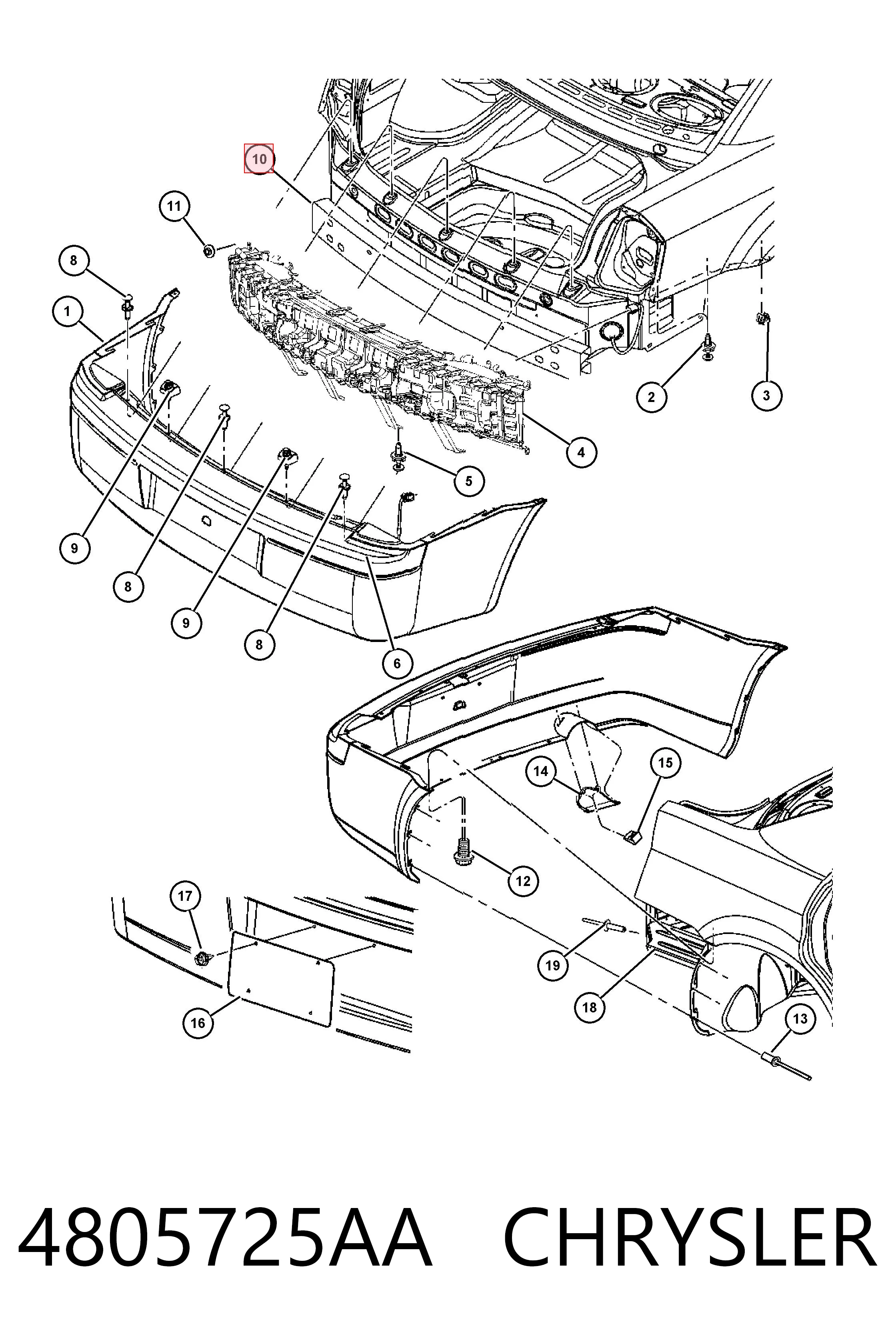 4805725AA Chrysler Refuerzo de parachoques trasero