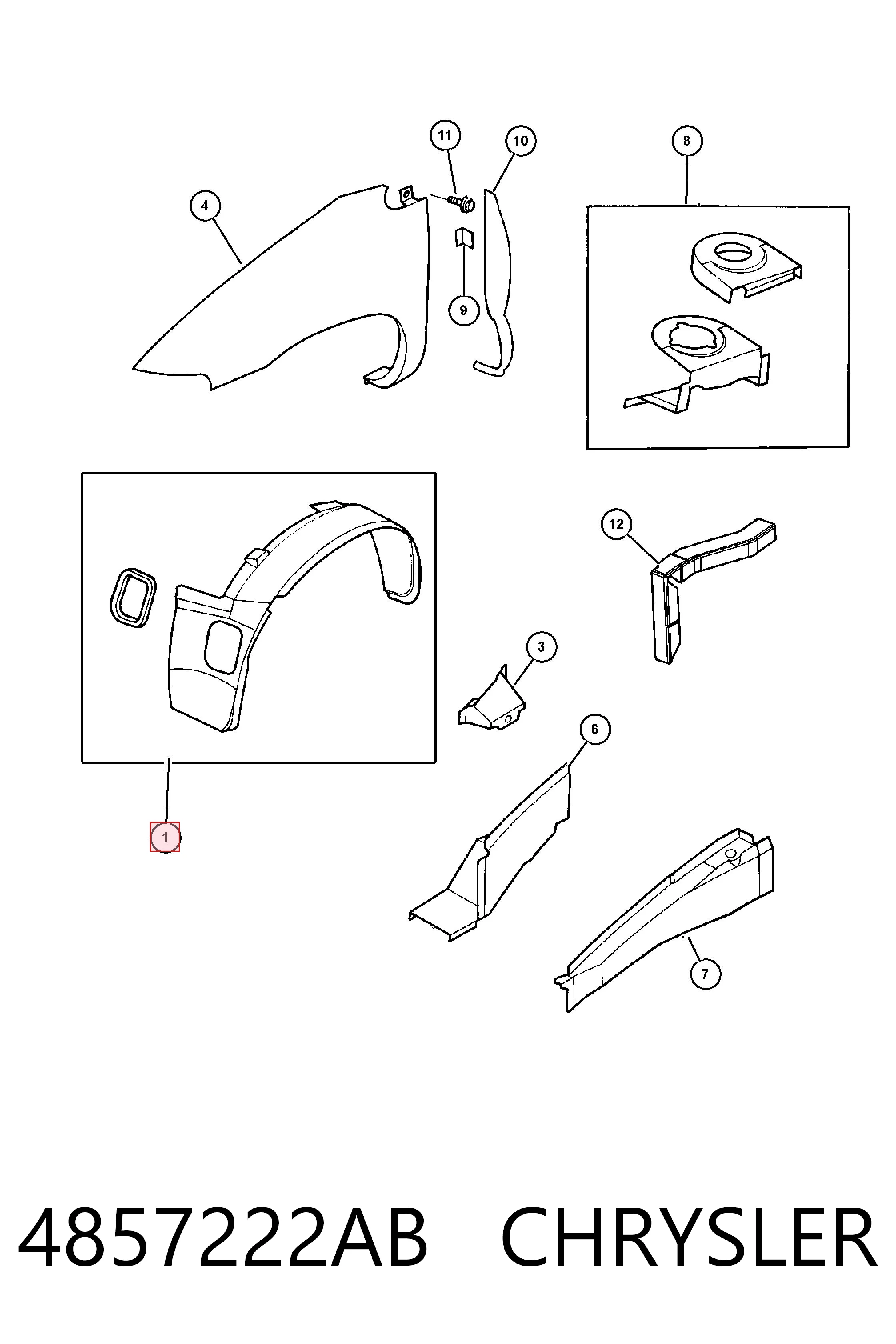 Guardabarros interior derecho, aleta delantera Chrysler Voyager III monovolumen (RG, RS) (1999 - 2008) precio, desde 31,11 EUR