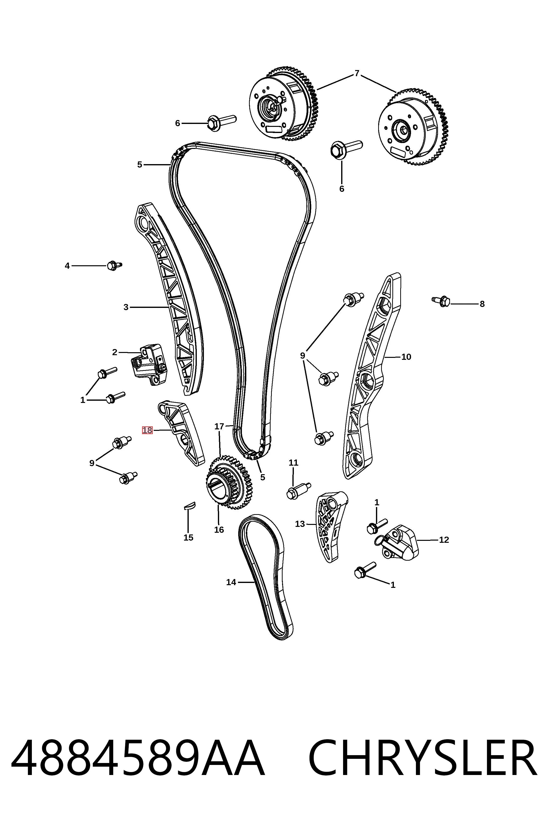 4884589AA Chrysler Tensor inferior de la cadena de distribución