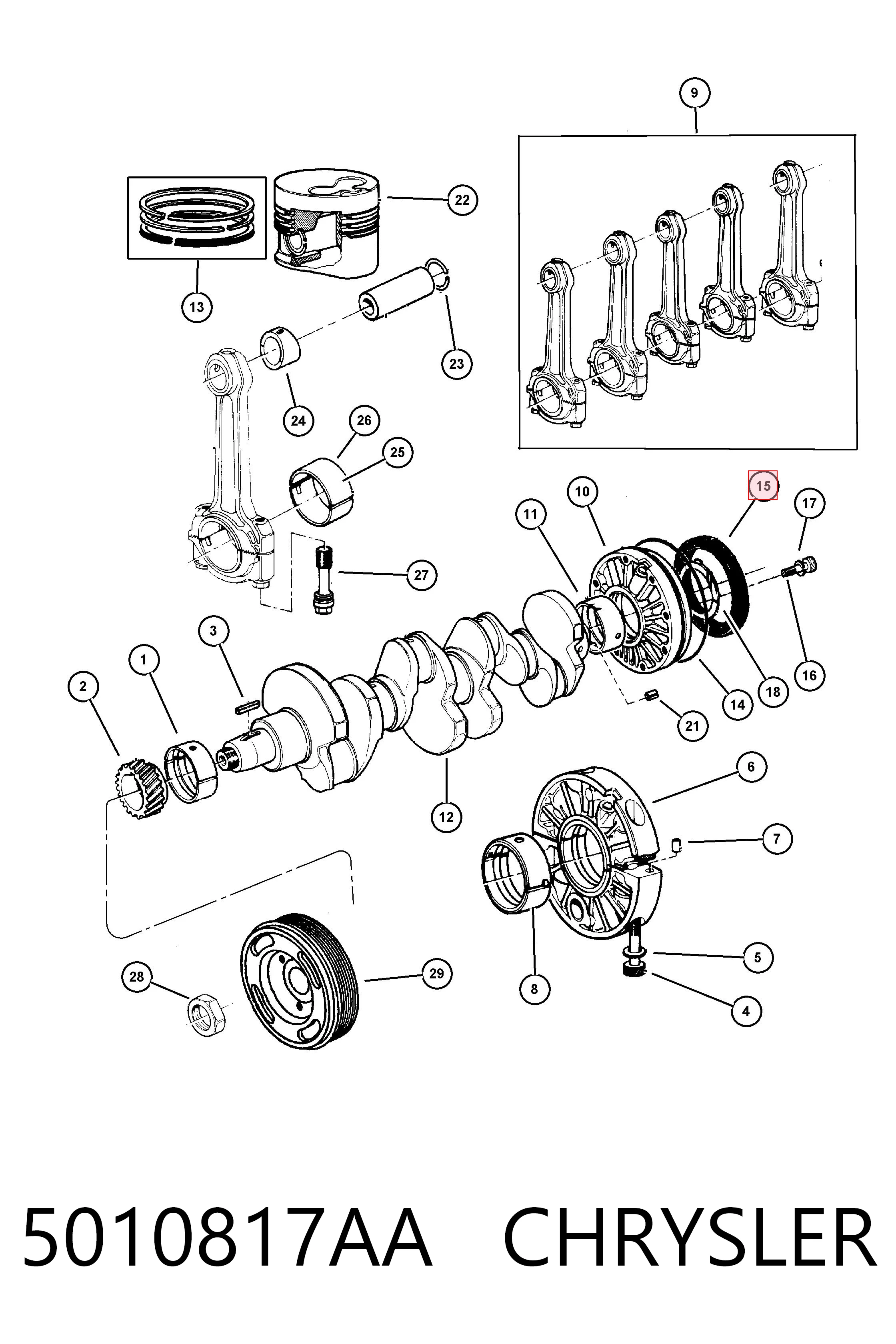 Retén trasero del cigüeñal 5010817AA CHRYSLER