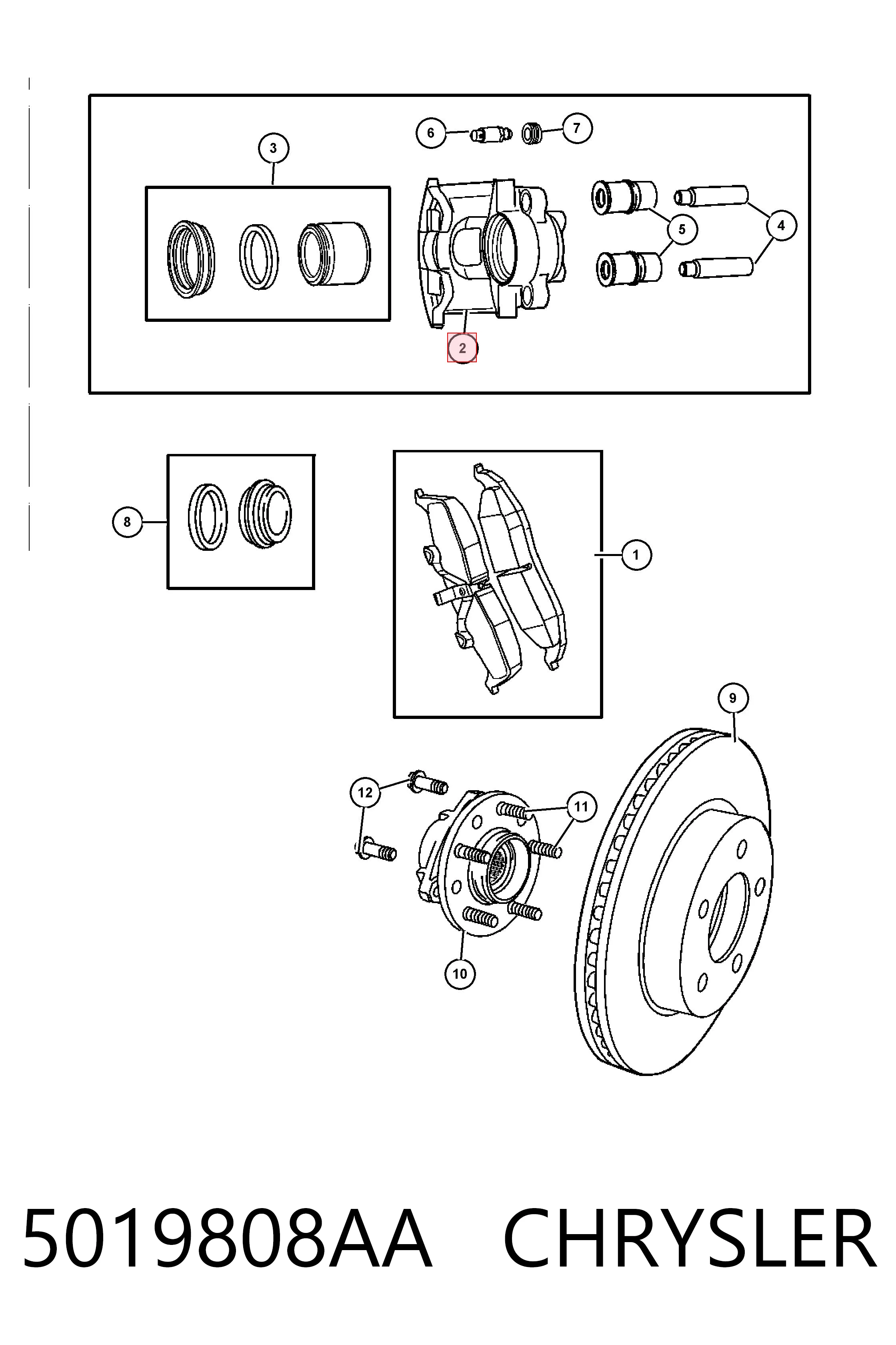 5019808AA Chrysler Pinza de freno trasera