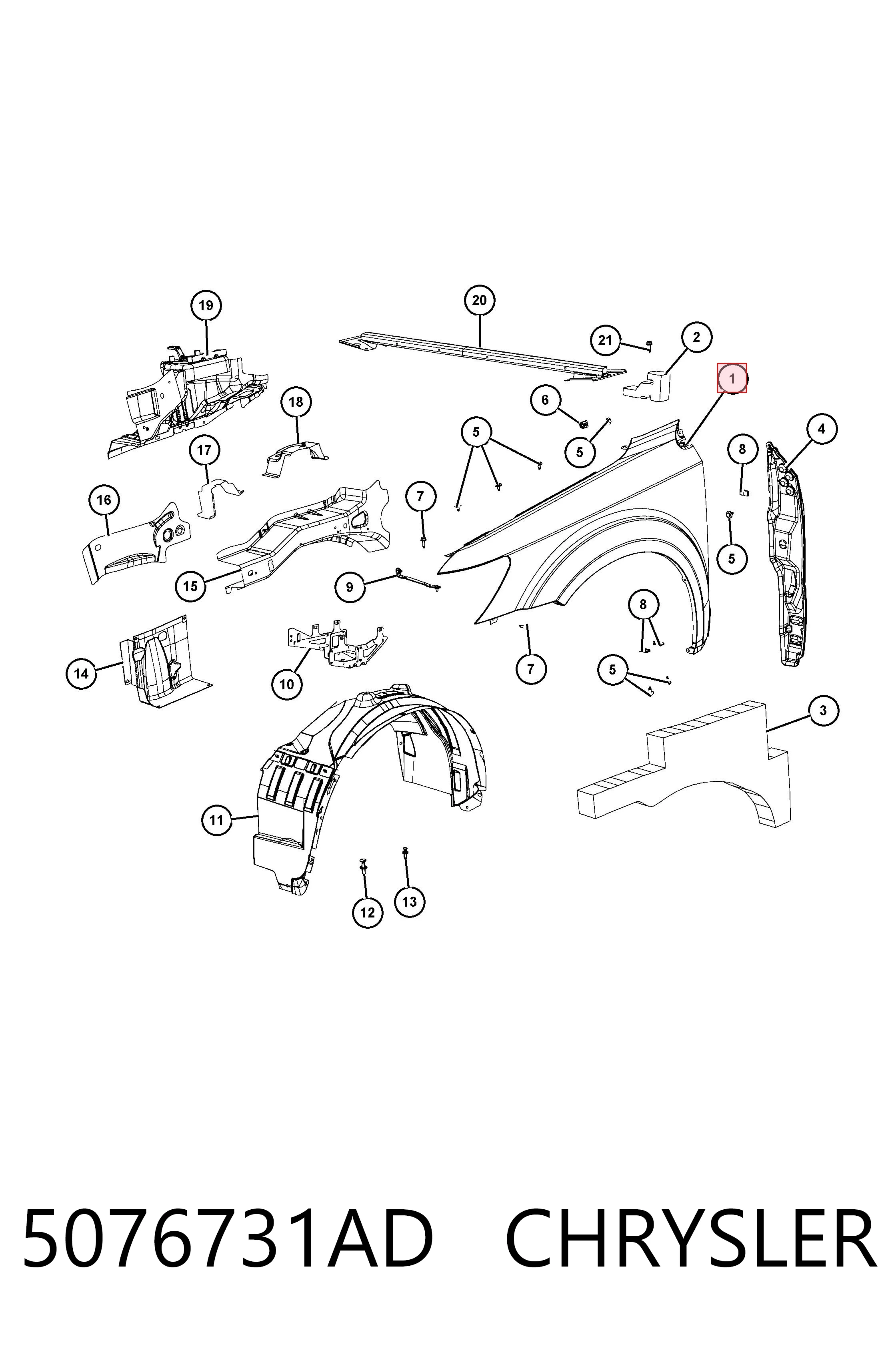 5076731AD Chrysler Aleta delantera izquierda
