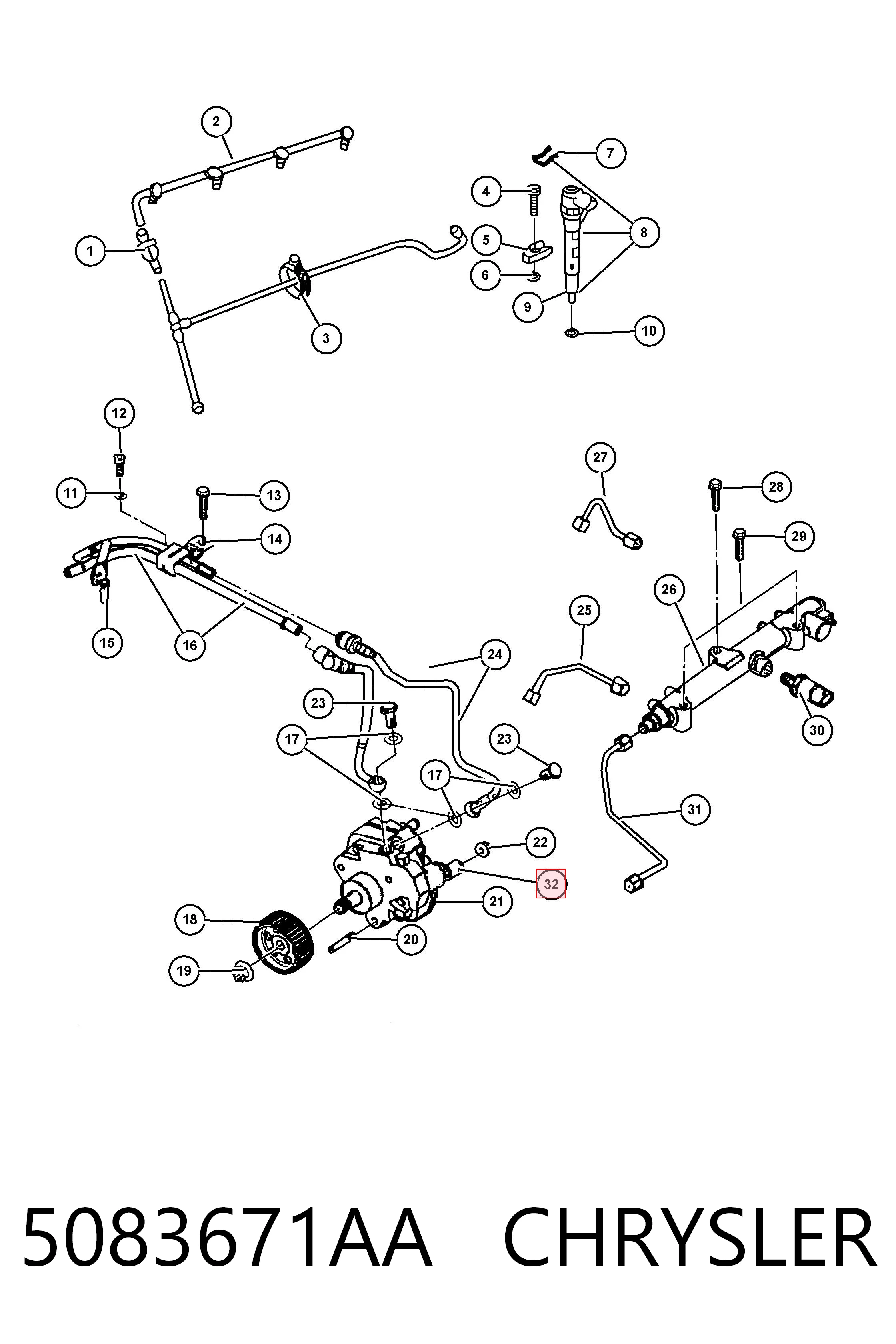 Comprar K05083671AA Fiat/Alfa/Lancia Válvula reguladora de presión del sistema common rail