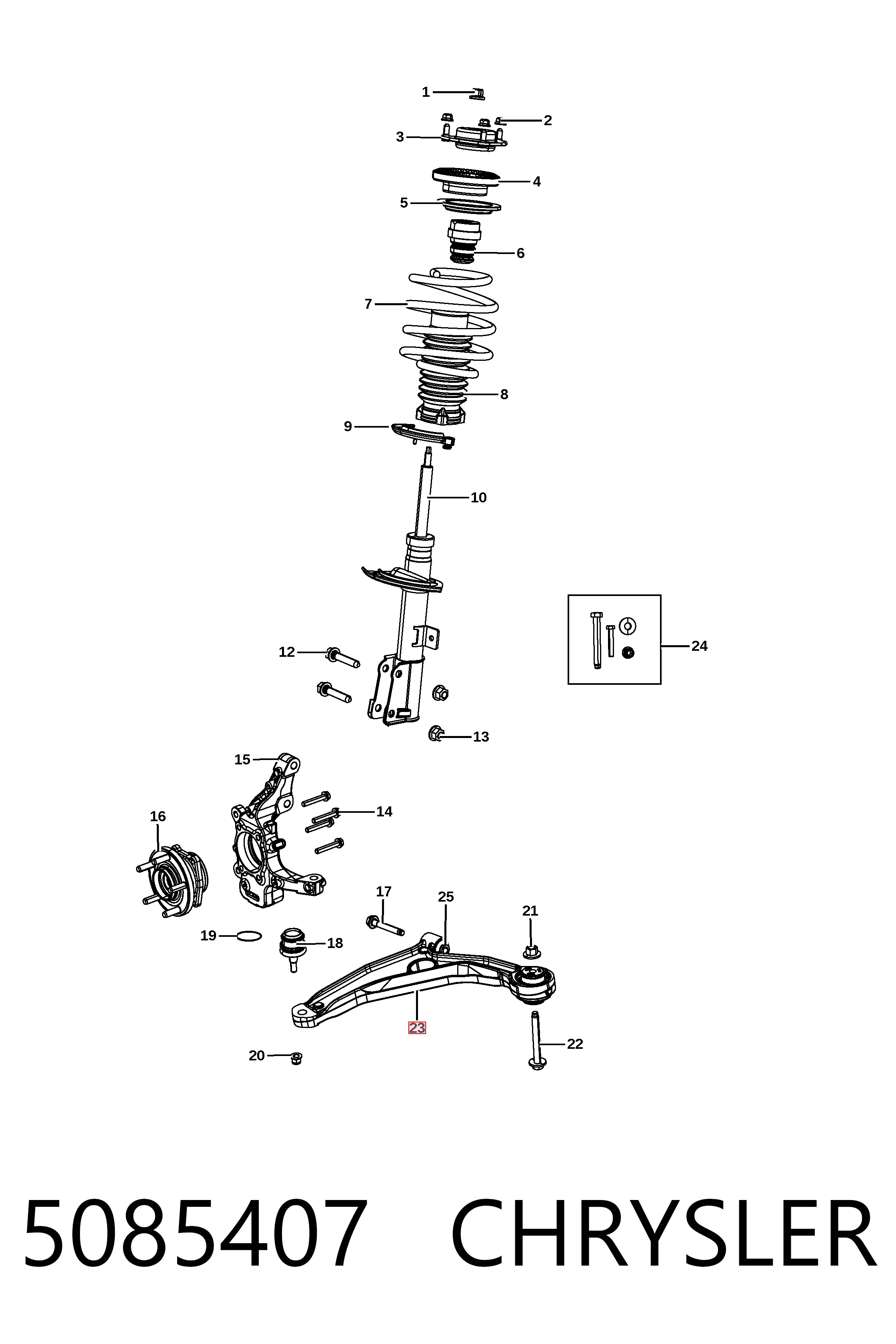 5085407 Chrysler Brazo inferior izquierdo de la suspensión delantera