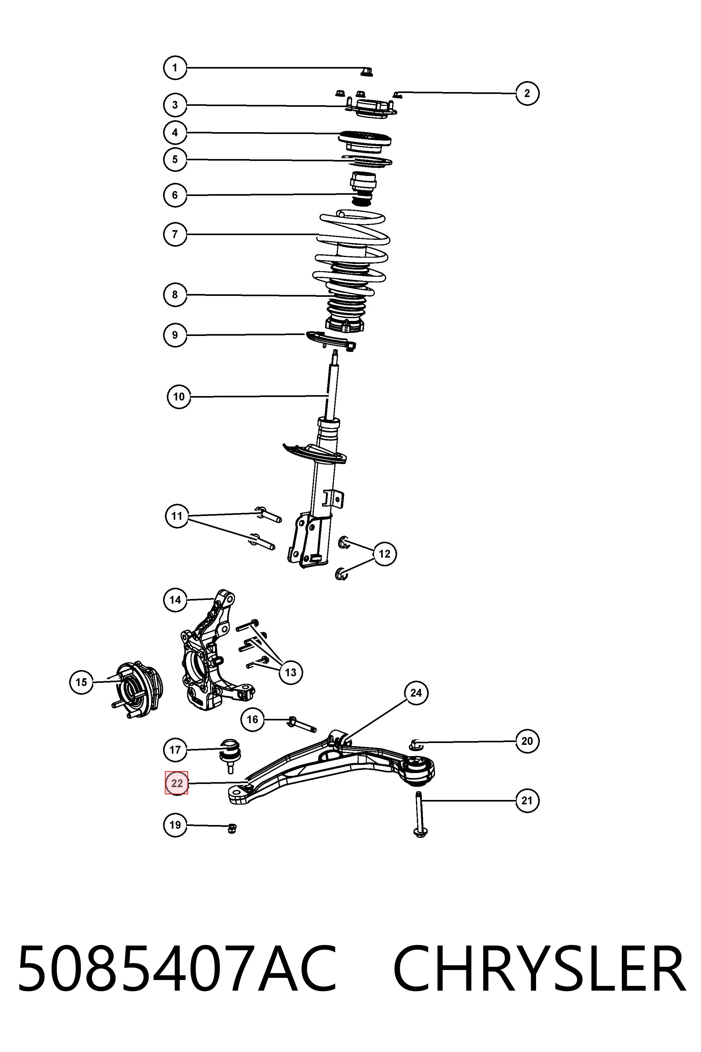 5085407AC Chrysler Brazo inferior izquierdo de la suspensión delantera